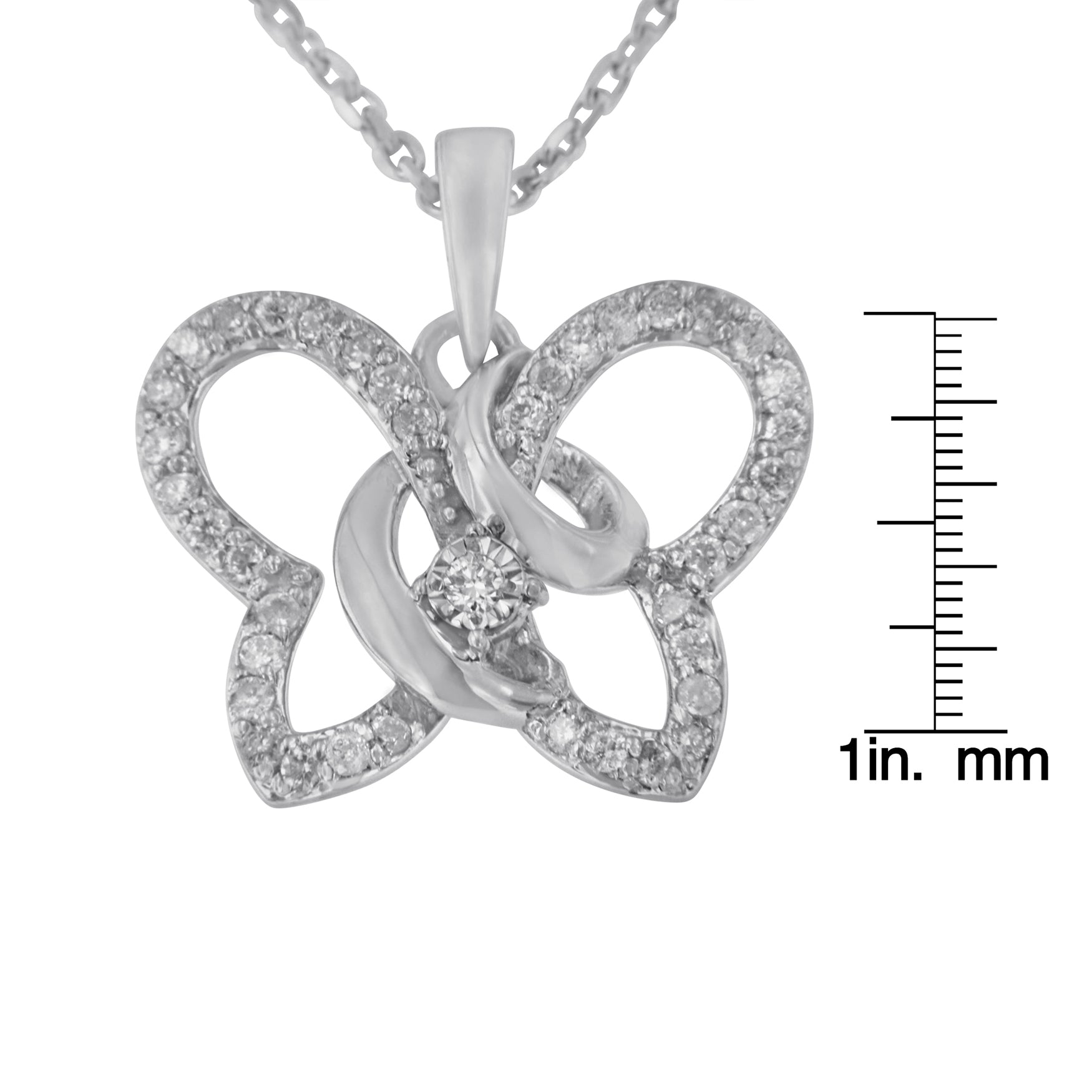 .925 Sterling Silver 1/4 cttw Prong-Set Diamond Butterfly 18" Pendant Necklace (H-I Color, I1-I2 Clarity)-4