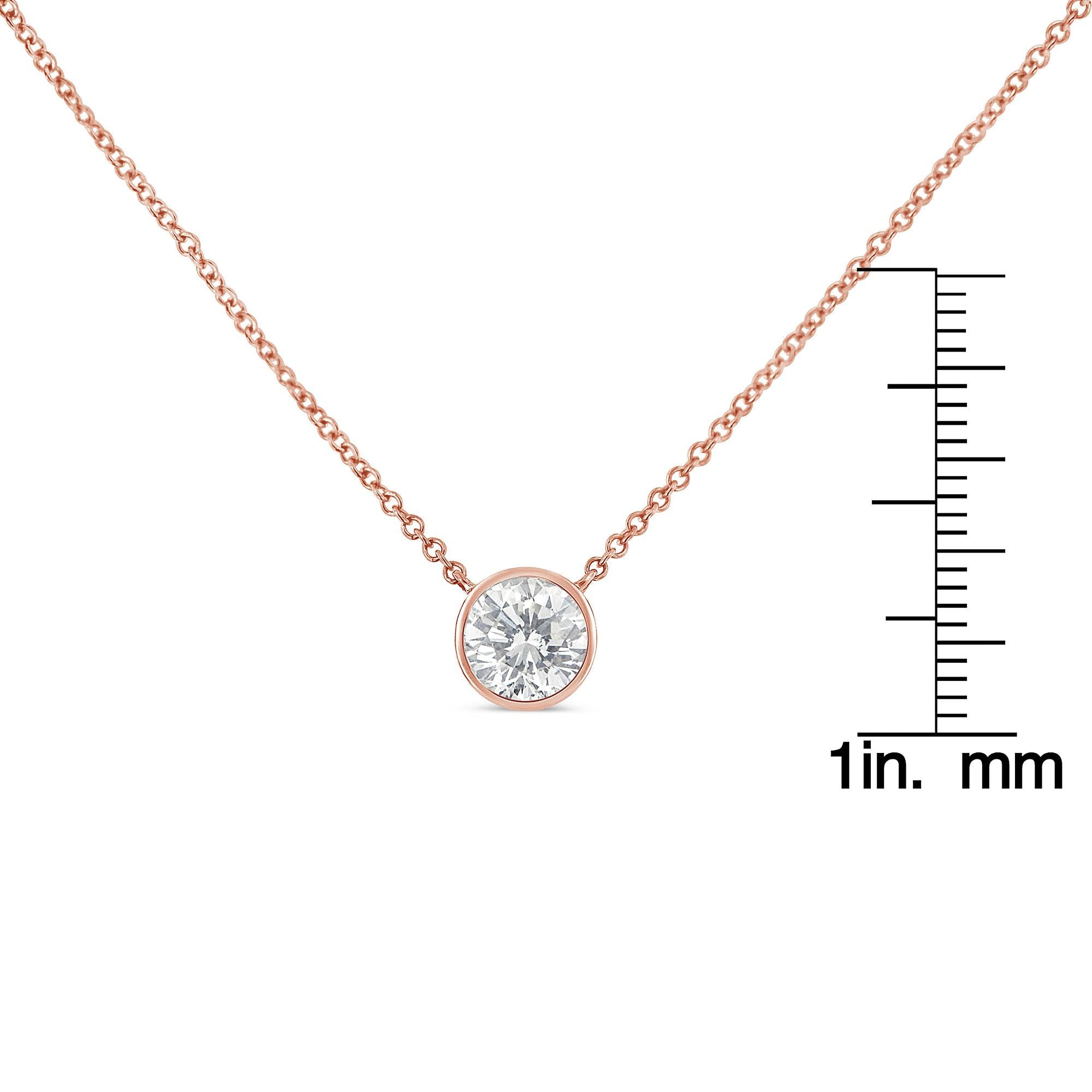 10K Rose Gold 1/5 Carat Round Brilliant-Cut Diamond Modern Bezel-Set Solitaire 16"-18" Pendant Necklace (H-I Color, SI2-I1 Clarity)-4