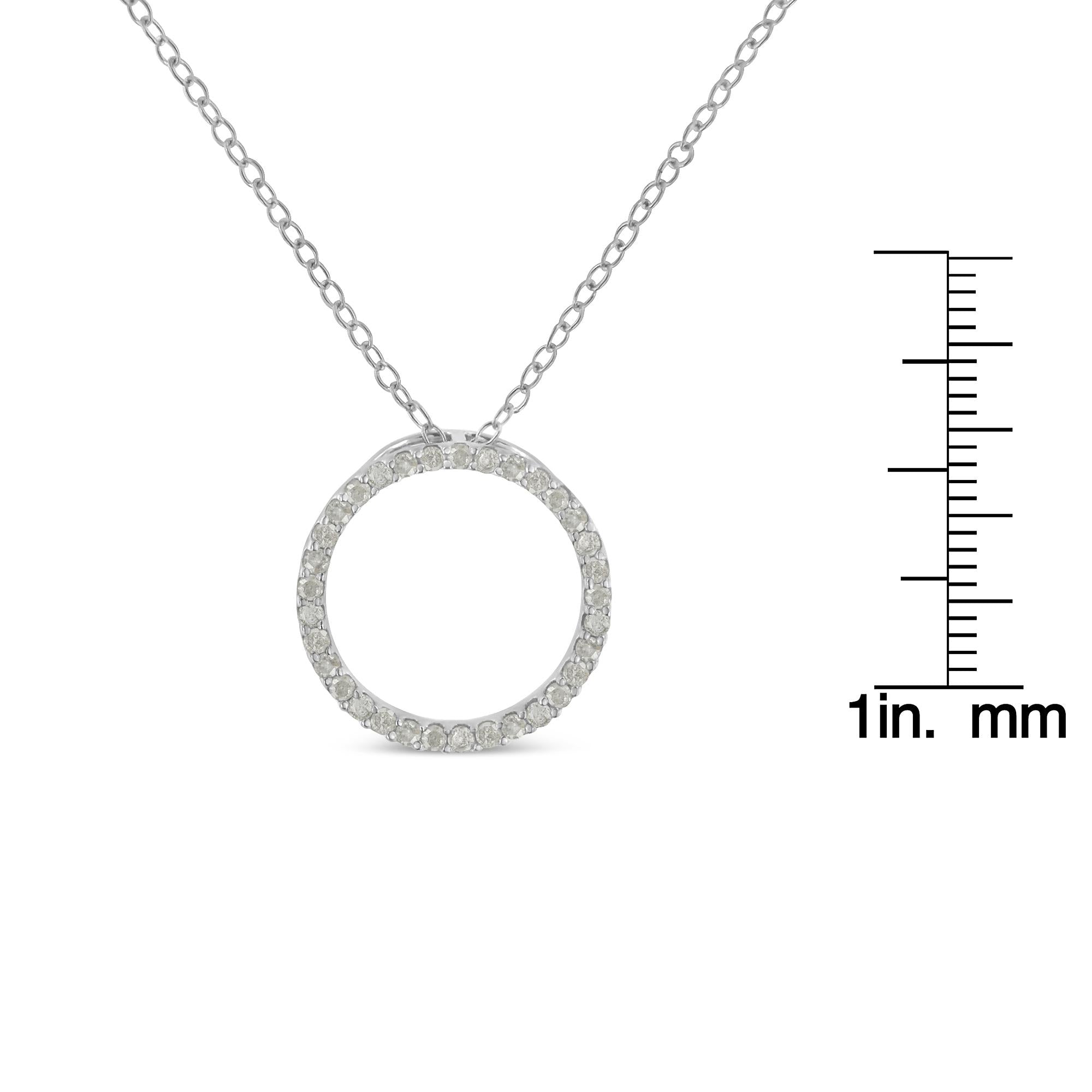 .925 Sterling Silver 1/3 Cttw Round-Cut Diamond Open Circle Halo 18" Pendant Necklace (I-J Color, I2-I3 Clarity)-3