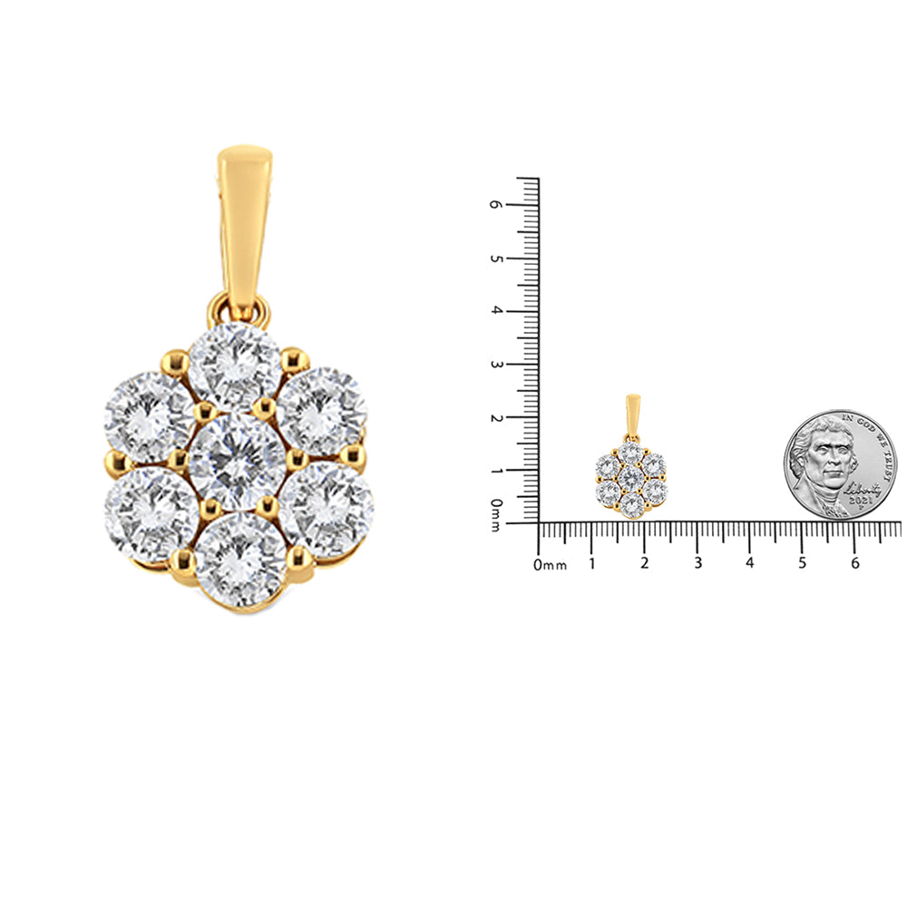 14K Yellow Gold 2.00 Cttw Brilliant Round-Cut Diamond 7 Stone Flower Cluster 18" Pendant Necklace (H-I Color, SI2-I1 Clarity)-4