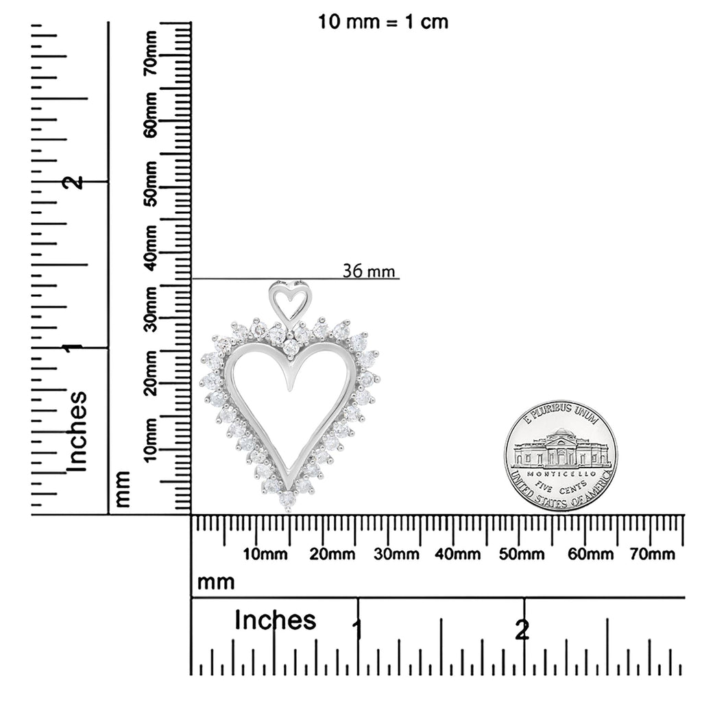 .925 Sterling Silver 1 3/4 Cttw Round Diamond Lined Open Heart Pendant 18" Necklace (I-J Color, I2-I3 Clarity)-4