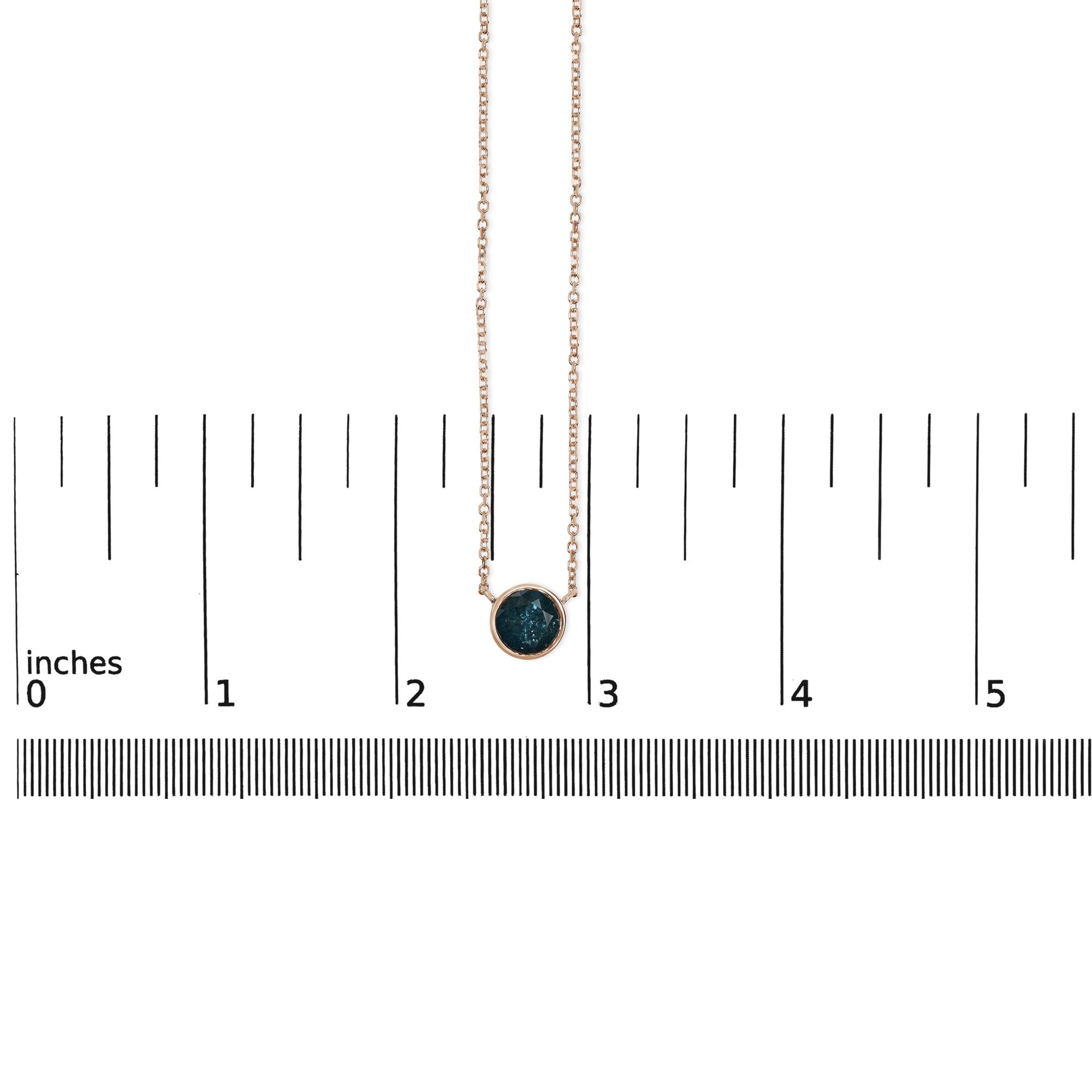14K Rose Gold 2.0 Cttw Bezel Set Blue Diamond Solitaire Pendant Necklace  - 18" Inches-4