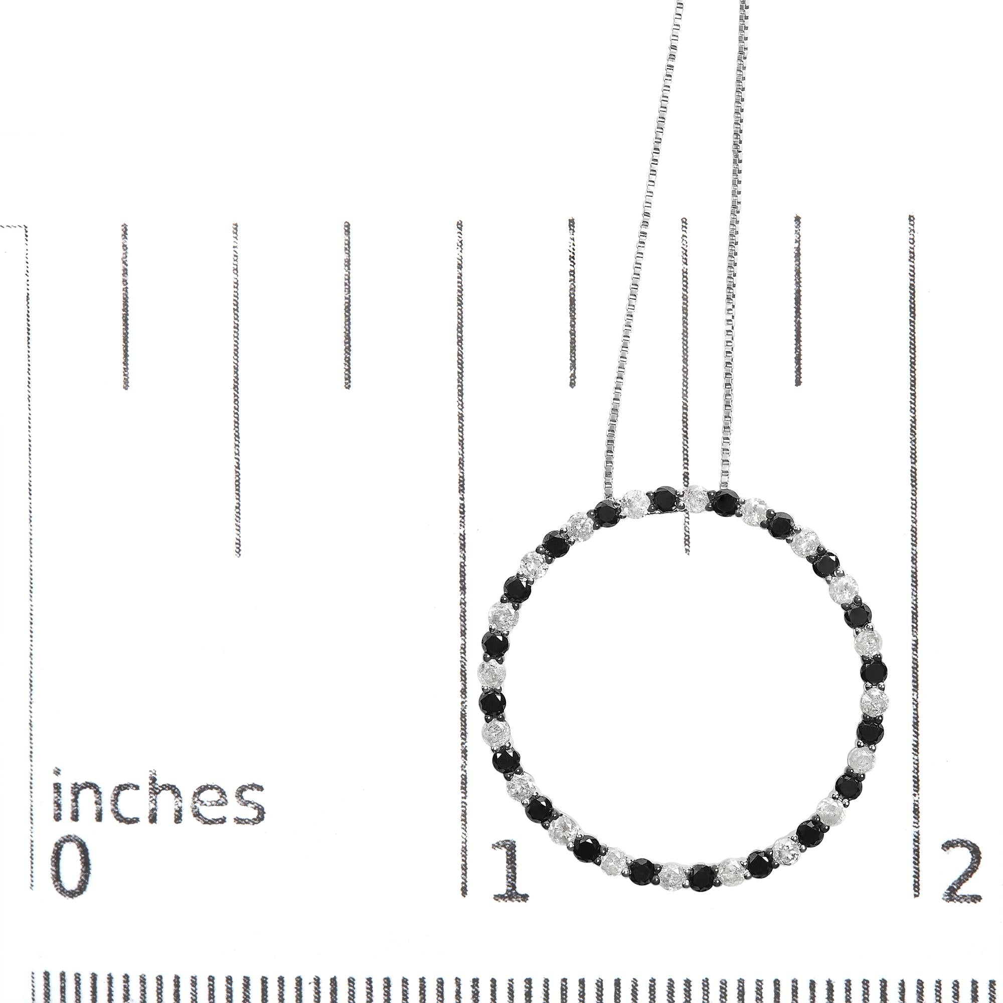 .925 Sterling Silver 2.0 Cttw Alternating Black and White Diamond Open Hoop Circle Pendant Necklace (H-I Color, I2-I3 Clarity) - 18" Inches-4