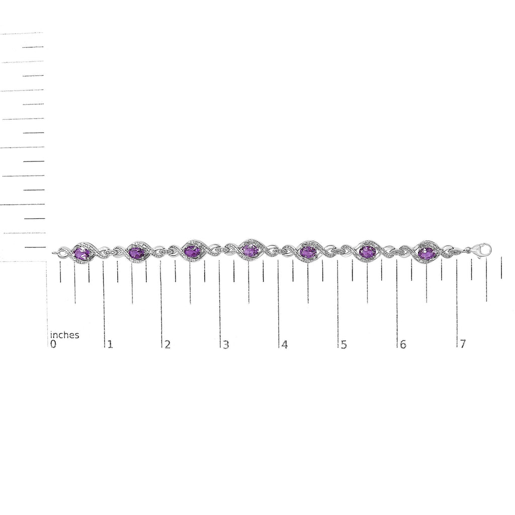 .925 Sterling Silver 1/10 Cttw Natural Round Diamond and 7X5MM Oval Amethyst Cross Tennis Bracelet (I-J Color, I1-I2 Clarity) - 7"-4