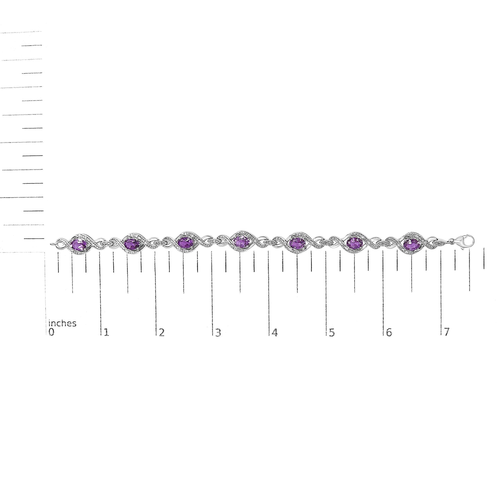 .925 Sterling Silver 1/10 Cttw Natural Round Diamond and 7X5MM Oval Amethyst Cross Tennis Bracelet (I-J Color, I1-I2 Clarity) - 7"-4