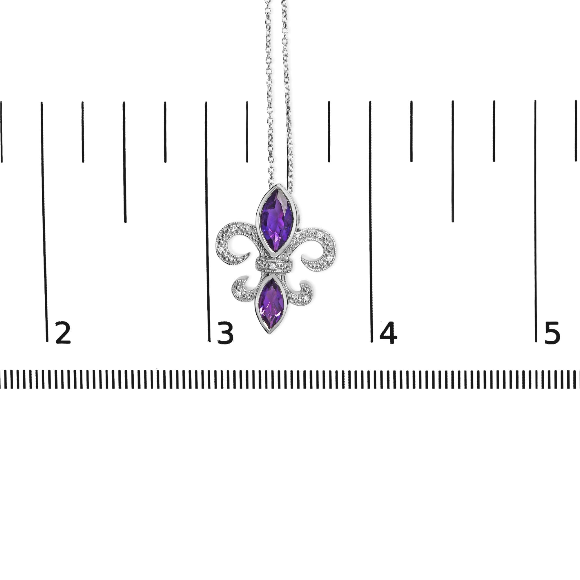 .925 Sterling Silver Purple Amethyst Marquise and Diamond Accent Fleur De Lis Pendant Necklace (H-I Color, SI1-SI2 Clarity) - Size 18"-4
