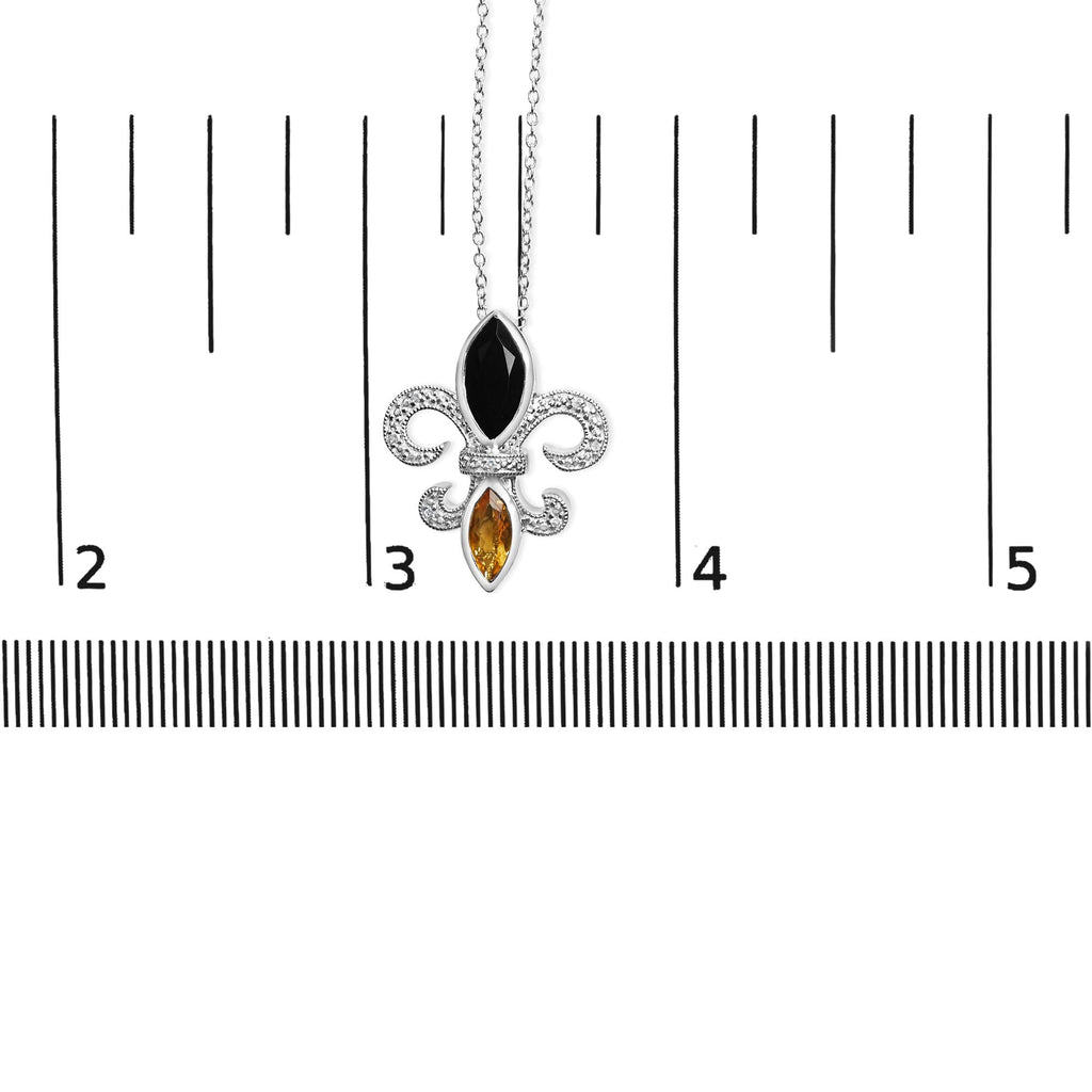 .925 Sterling Silver Marquise Onyx and Citrine and Diamond Accent Fleur De Lis Pendant Necklace (H-I Color, SI1-SI2 Clarity) - 18"-4