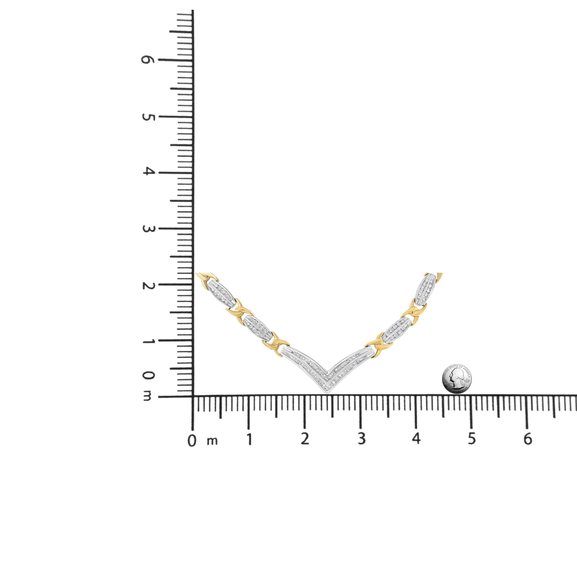 10K Yellow and White Gold 1.0 Cttw Round and Princess cut Diamond "V" Shape Statement Necklace (I-J Color, I1-I2 Clarity)-4