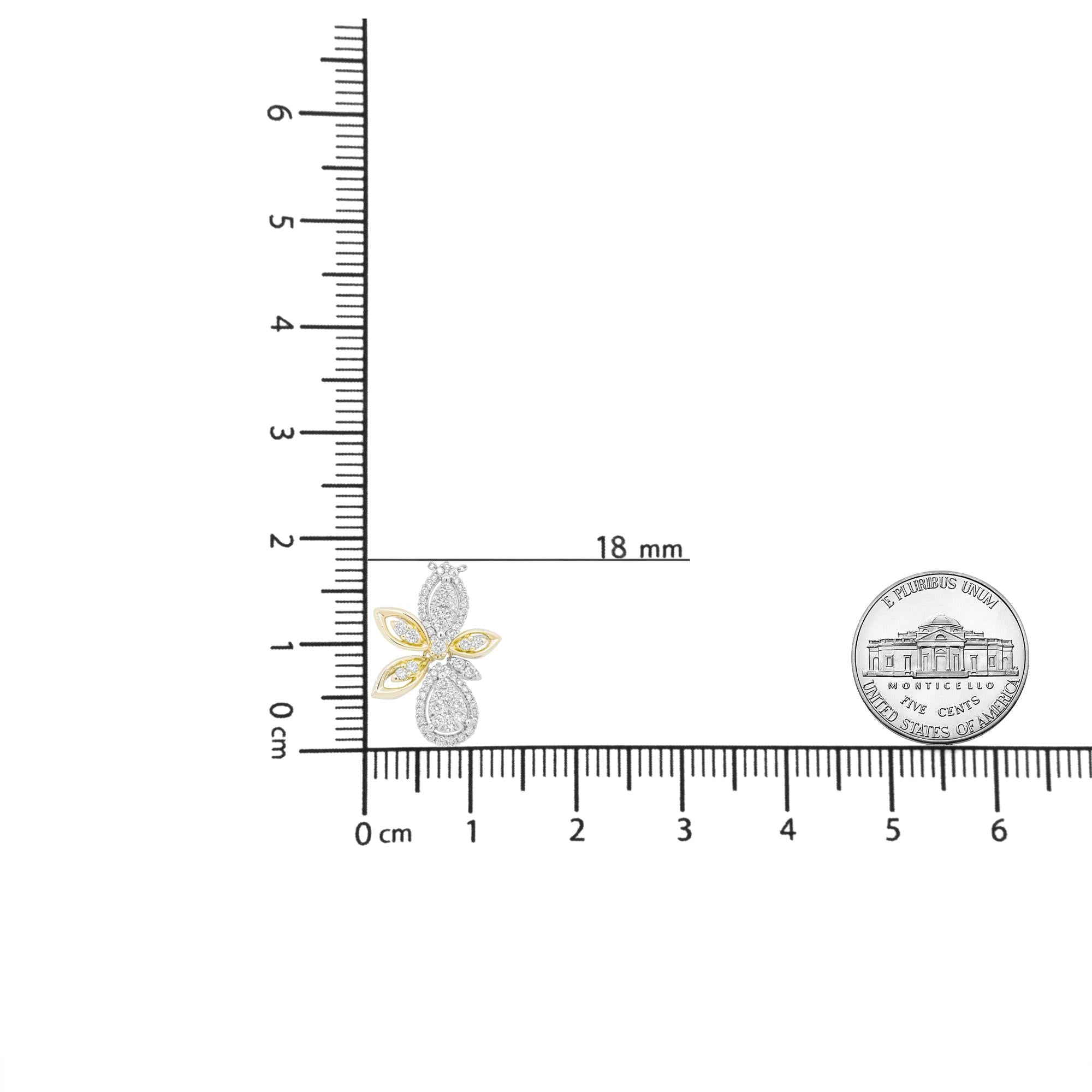 14K White and Yellow Gold 5/8 Cttw Round Diamond Marquise Floral Style 18" Pendant Necklace (H-I Color, I1-I2 Clarity)-4