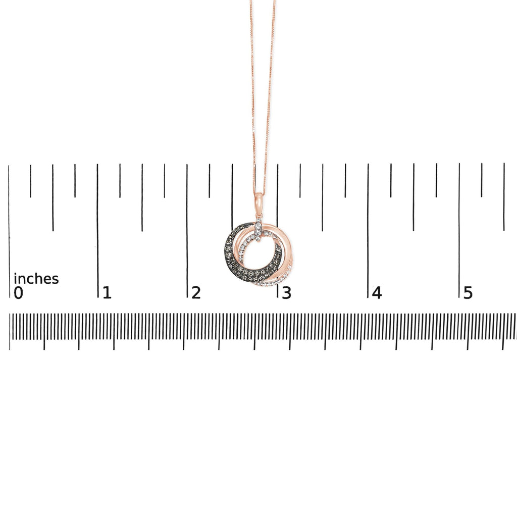 14K Rose Gold 3/4 Cttw Brown and White Diamond Interlocking Circle Hoop 18" Inch Pendant Necklace (G-H Color, SI2-I1 Clarity)-4