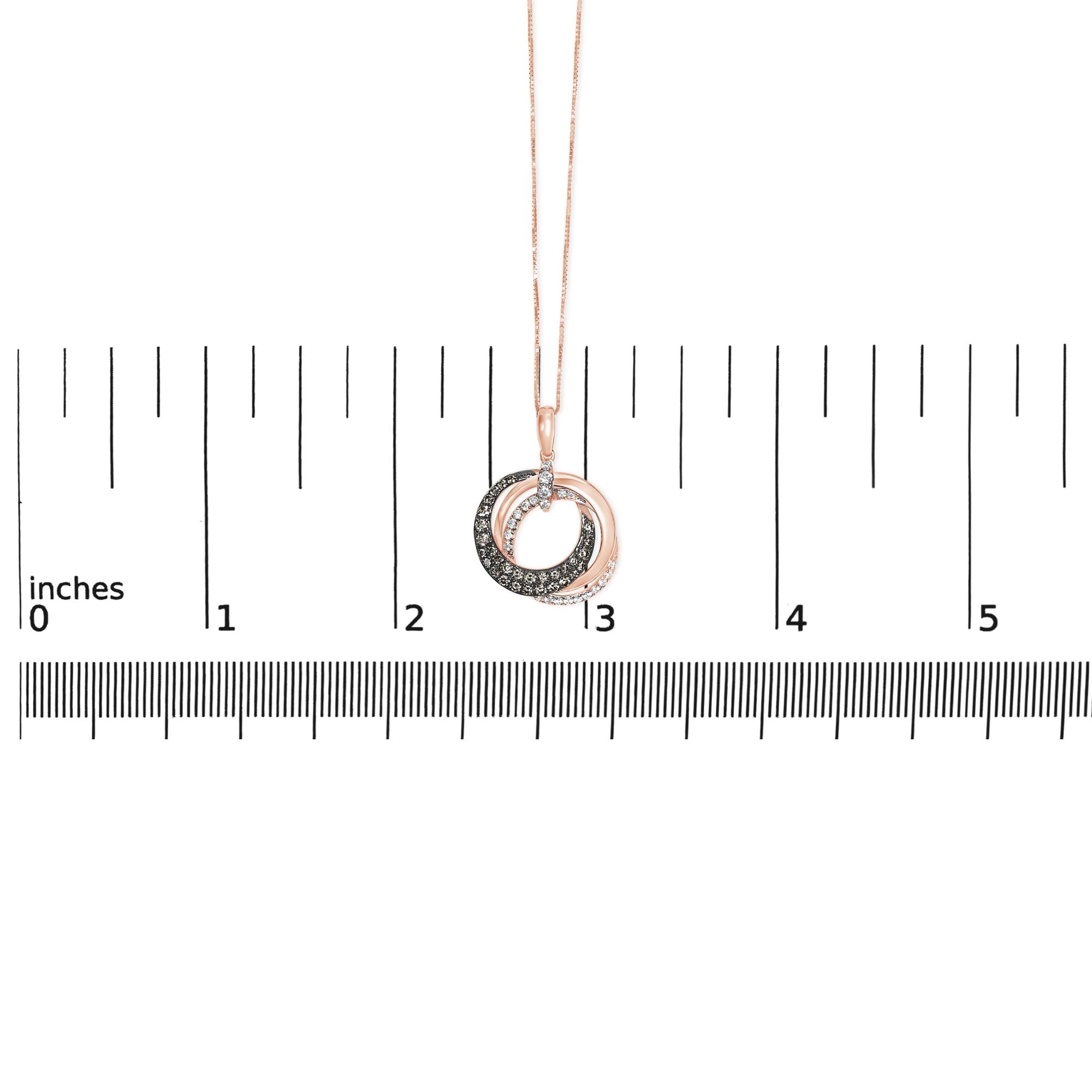 14K Rose Gold 3/4 Cttw Brown and White Diamond Interlocking Circle Hoop 18" Inch Pendant Necklace (G-H Color, SI2-I1 Clarity)-4