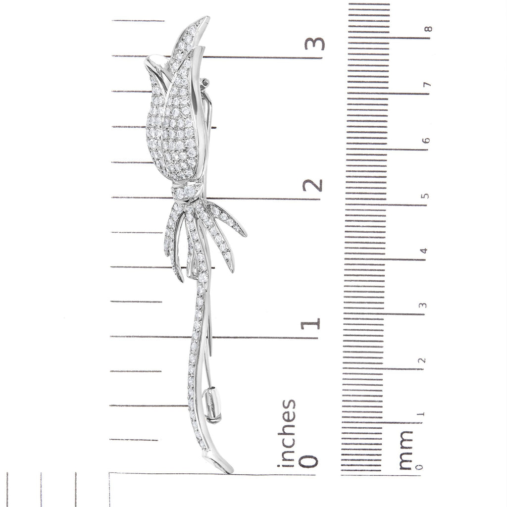 18K White Gold 1 3/5 Cttw Pave Set Diamond Tulip Brooch Pin (H-I Color, VS1-VS2 Clarity)-4