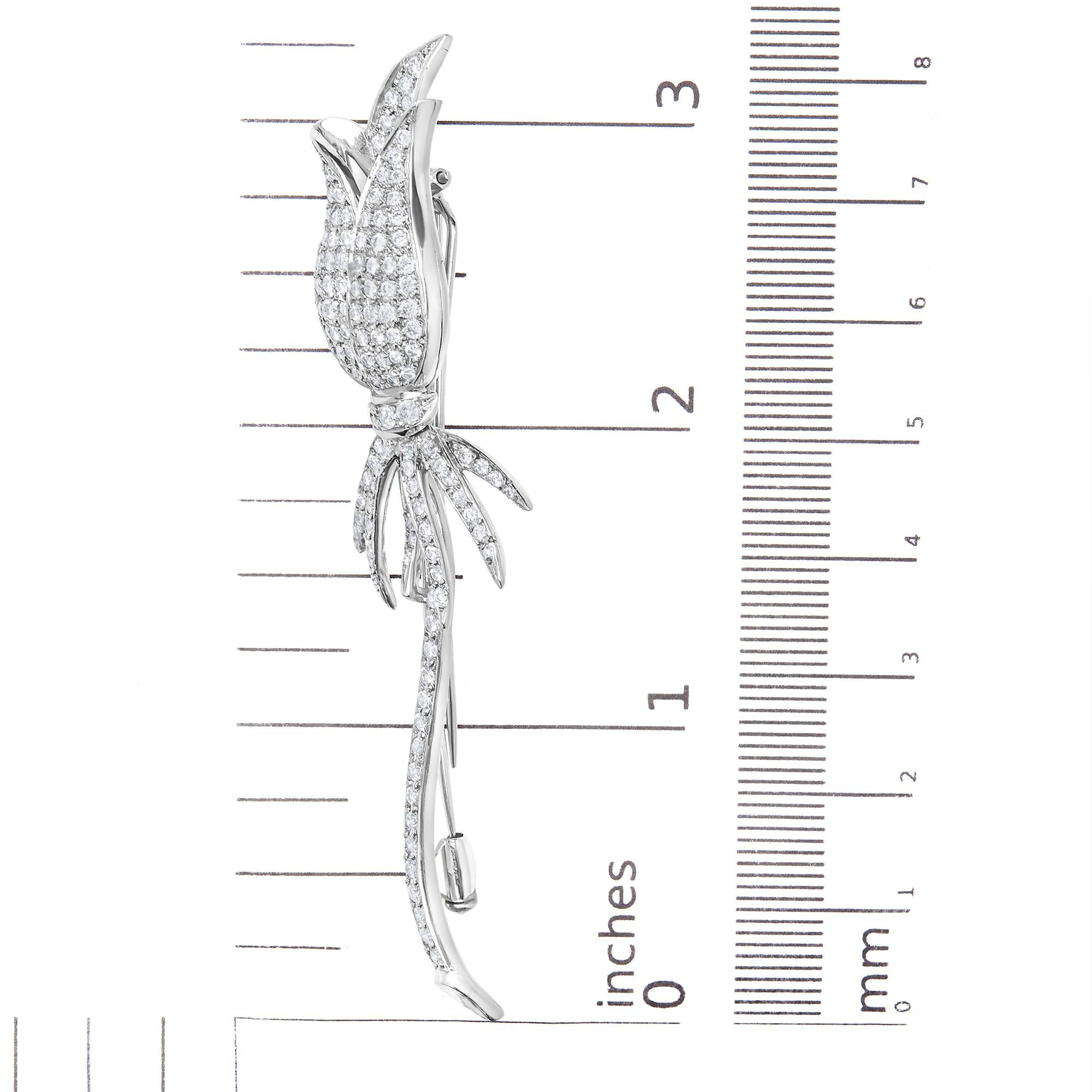 18K White Gold 1 3/5 Cttw Pave Set Diamond Tulip Brooch Pin (H-I Color, VS1-VS2 Clarity)-4