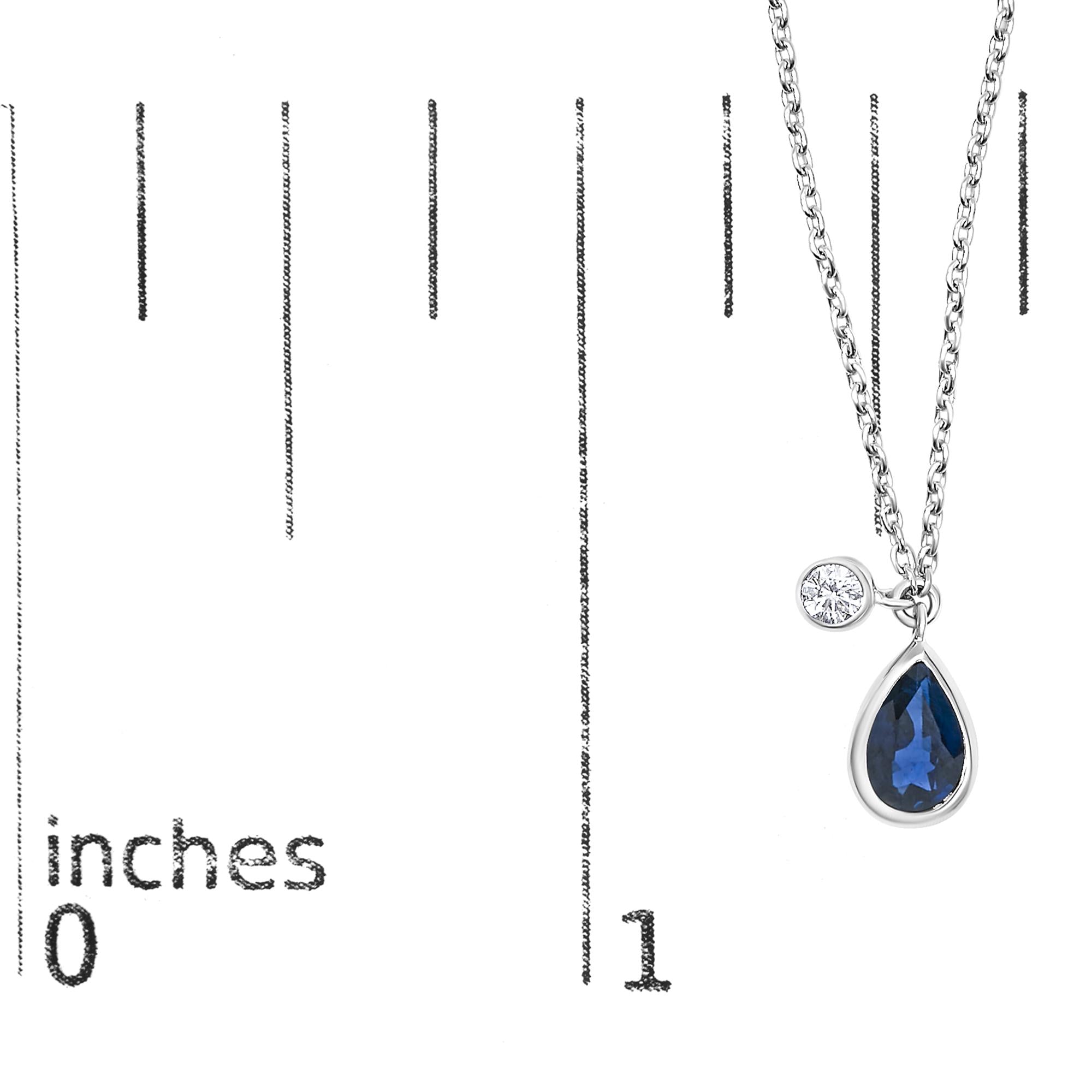 14K White Gold 6x4mm Pear Blue Sapphire and Diamond Accent Charm Pendant Necklace - 18" Inches-4