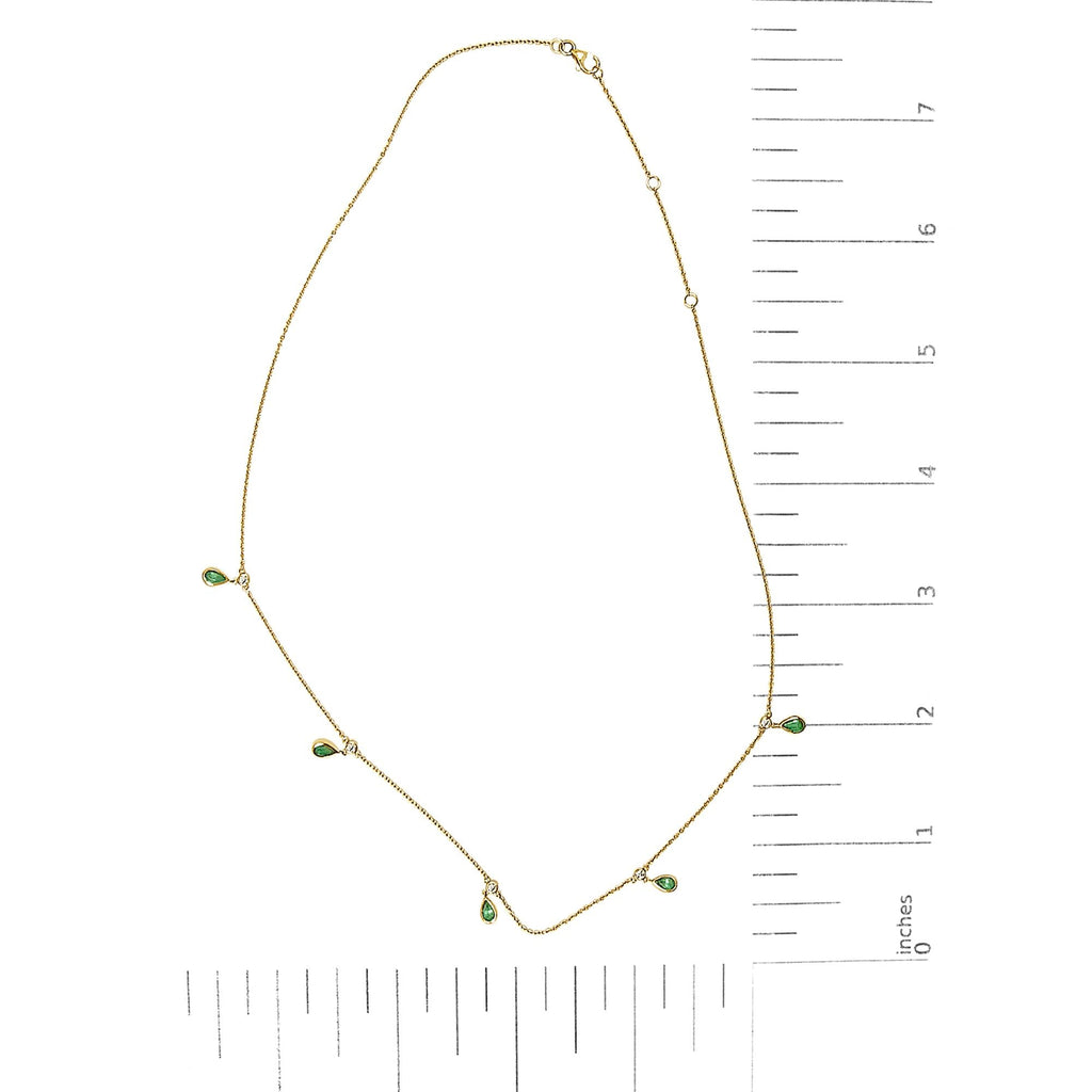 10K Yellow Gold Dangling 5x3 mm Green Emerald and Diamond Station Necklace - 18" Inches-4