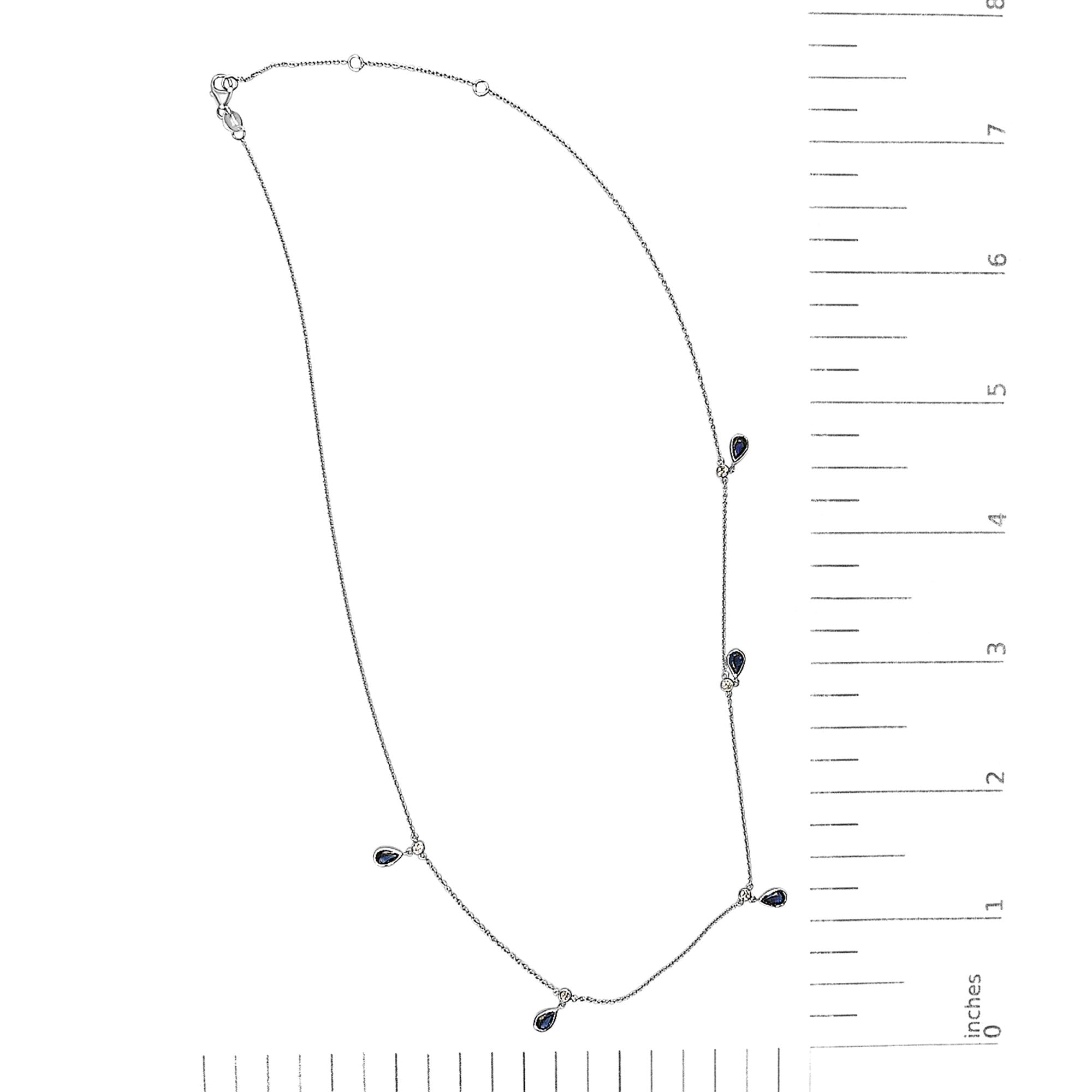 10K White Gold Dangling 5x3 mm Pear Blue Sapphire and Diamond Station Necklace - 18" Inches-4