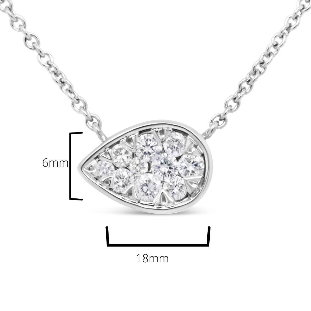14K White Gold 1/4 Cttw Round Diamond Composite Teardrop Shape 18" Pendant Necklace - (G-H Color, SI2-I1 Clarity)-4