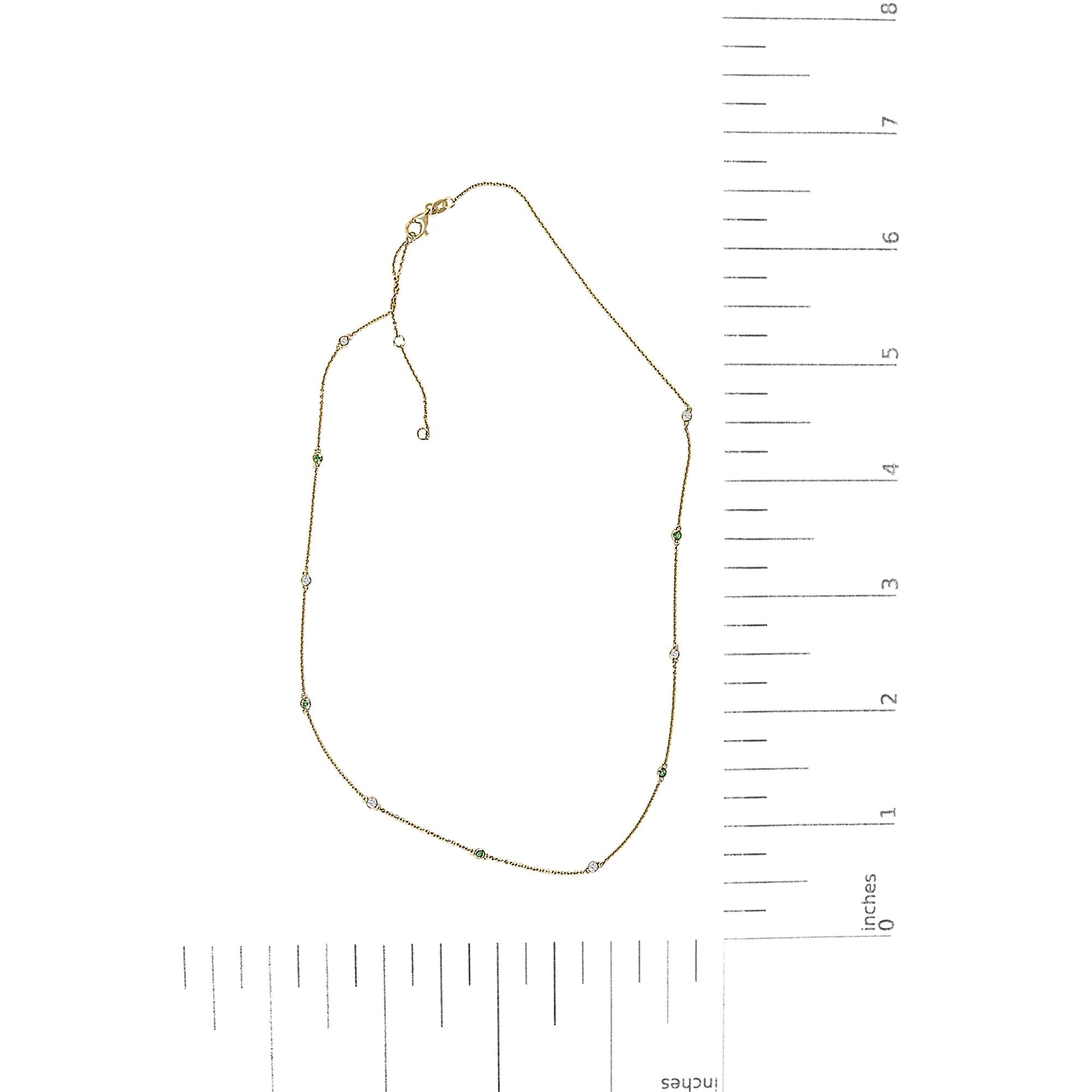 14K Yellow Gold Bezel Set Alternating Green Emerald and Diamond Station Necklace - 18" Inches-4