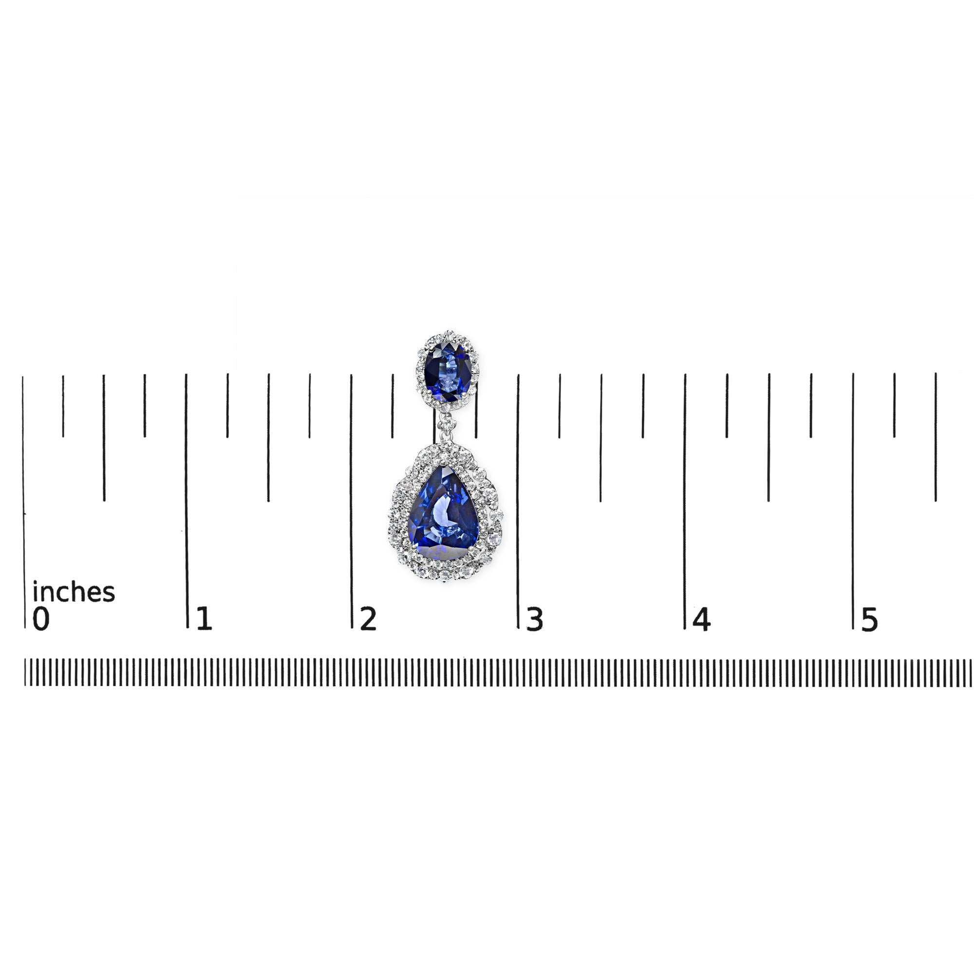 18K White Gold Blue Sapphire 2 3/4 Cttw Diamond Halo Drop Dangle Earring (G-H Color, SI1-SI2 Clarity)-4