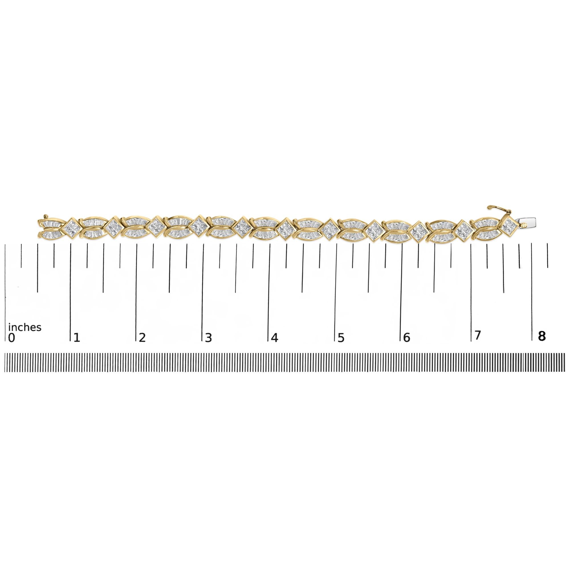 14K Yellow Gold 8 1/5 Cttw Baguette and Princess-Cut Diamond Geometric Twist Link Bracelet (G-H Color, VS1-VS2 Clarity) - Size 7"-4
