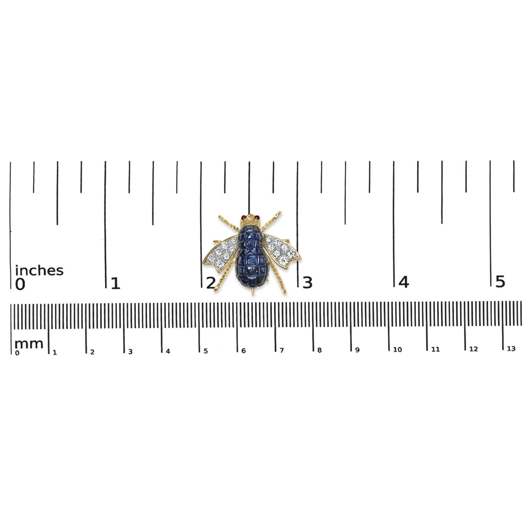 18K Yellow Gold 3/8 Cttw Diamond and 5 4/5 Cttw Blue Sapphire Bumblebee Brooch Pin (F-G Color, VS2-SI1 Clarity)-4