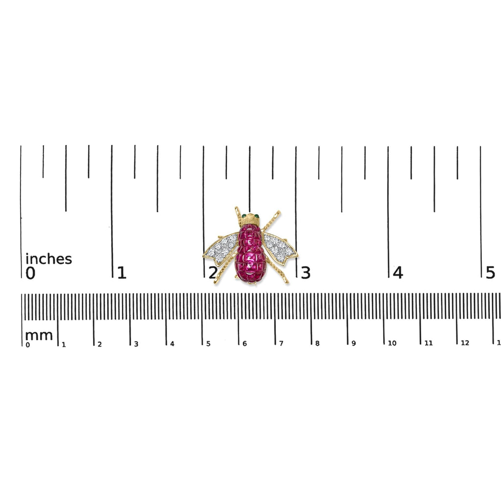 18K Yellow Gold 3/8 Cttw Diamond and 6 3/4 Cttw Red Ruby Bumblebee Brooch Pin (F-G Color, VS2-SI1 Clarity)-4