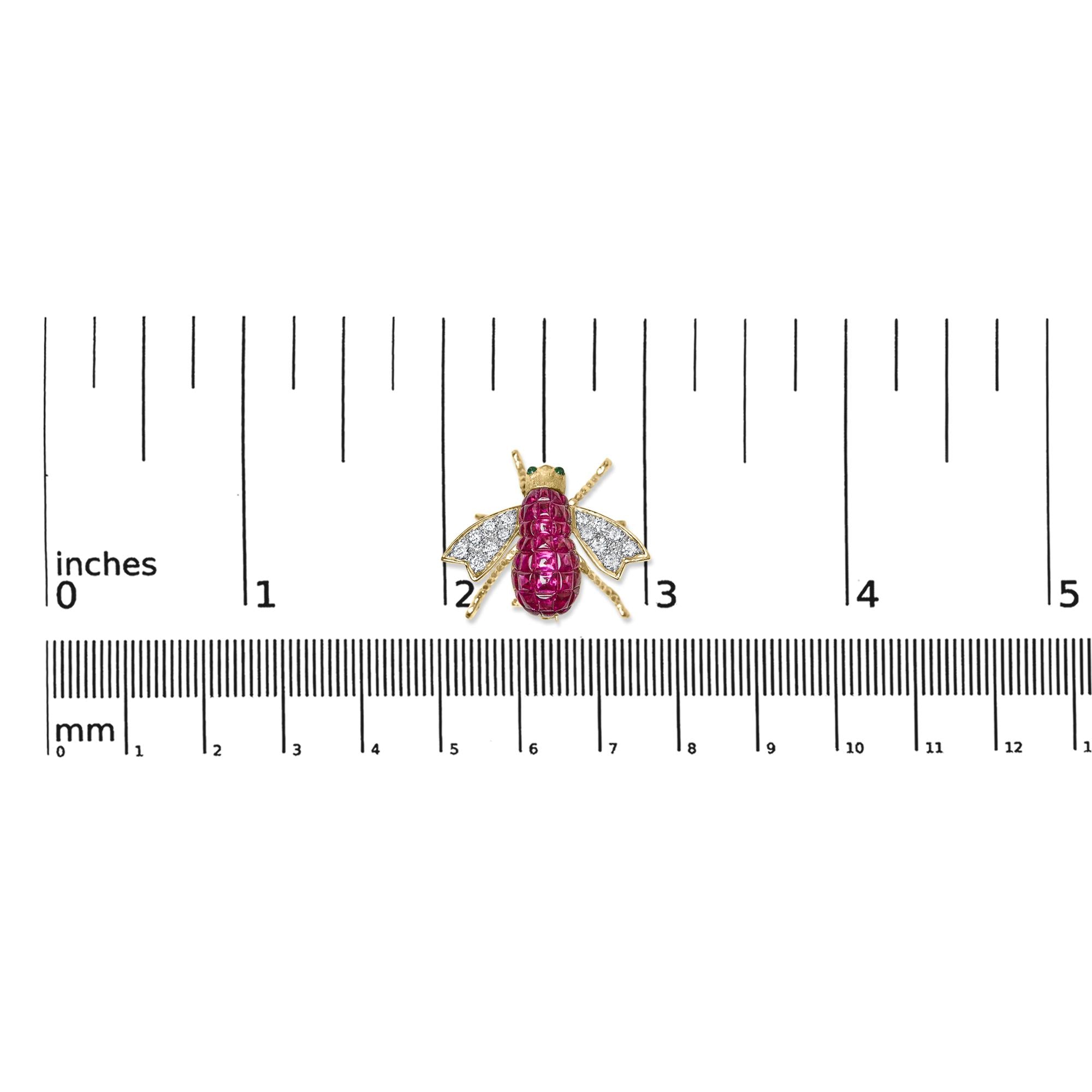 18K Yellow Gold 3/8 Cttw Diamond and 6 3/4 Cttw Red Ruby Bumblebee Brooch Pin (F-G Color, VS2-SI1 Clarity)-4