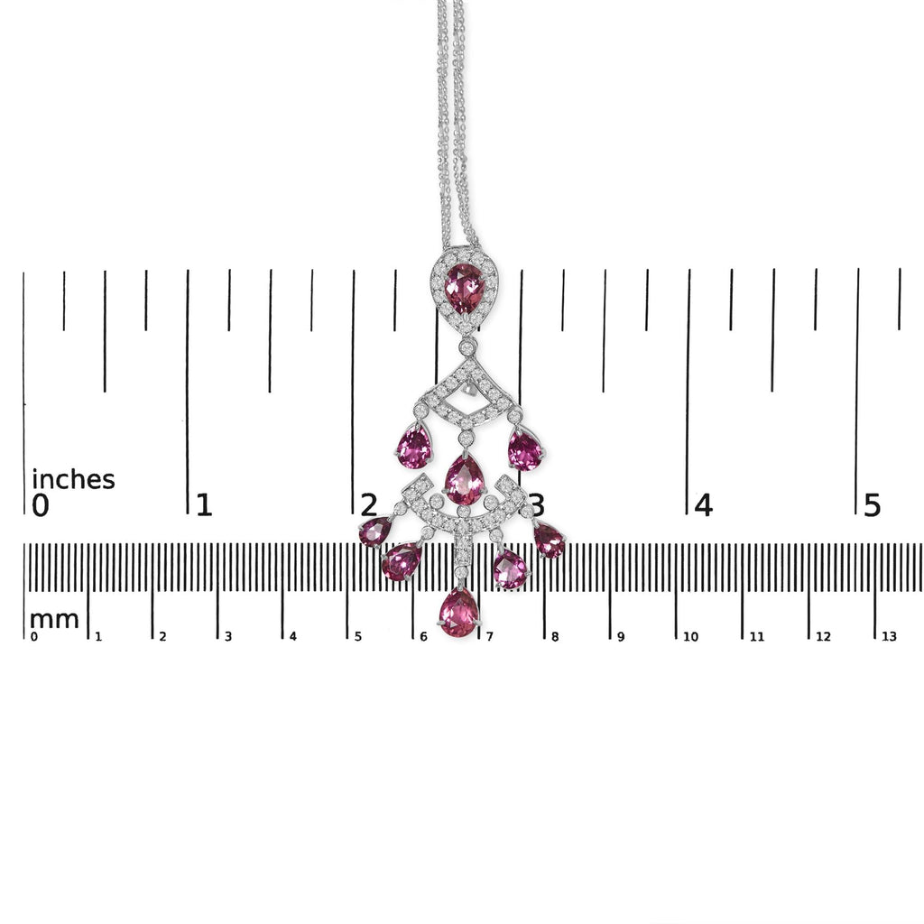 18K White Gold 1 1/10 Cttw Diamond and Pink Tourmaline Double-Strand Art Deco Inspired Chandelier 18" Pendant Necklace (F-G Color, VVS2-VS1 Clarity)-4