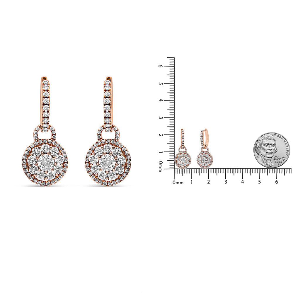 18K Rose Gold 1 1/2 Cttw Round Shaped Diamond Composite Drop and Dangle Leverback Earrings (F-G Color, VS1-VS2 Clarity)-4