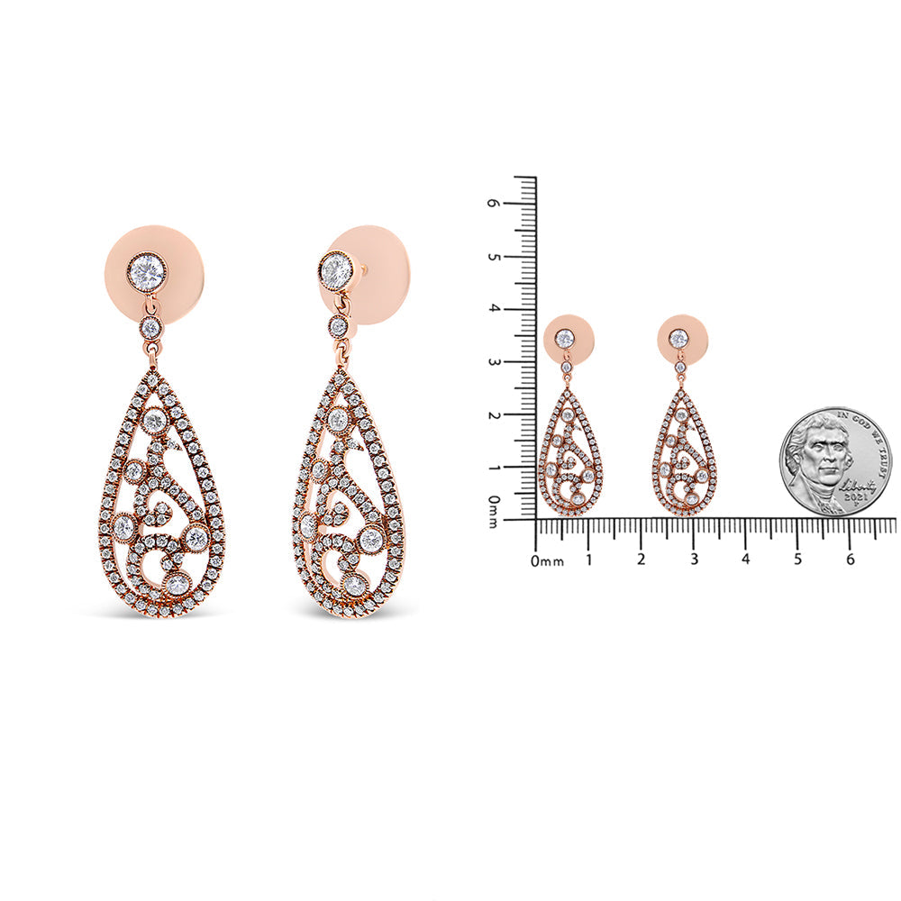 18K Rose Gold 1 1/4 Cttw Diamond Teardrop Shaped Drop and Dangle Screw Back Stud Earring (F-G Color, VS1-VS2 Clarity)-4