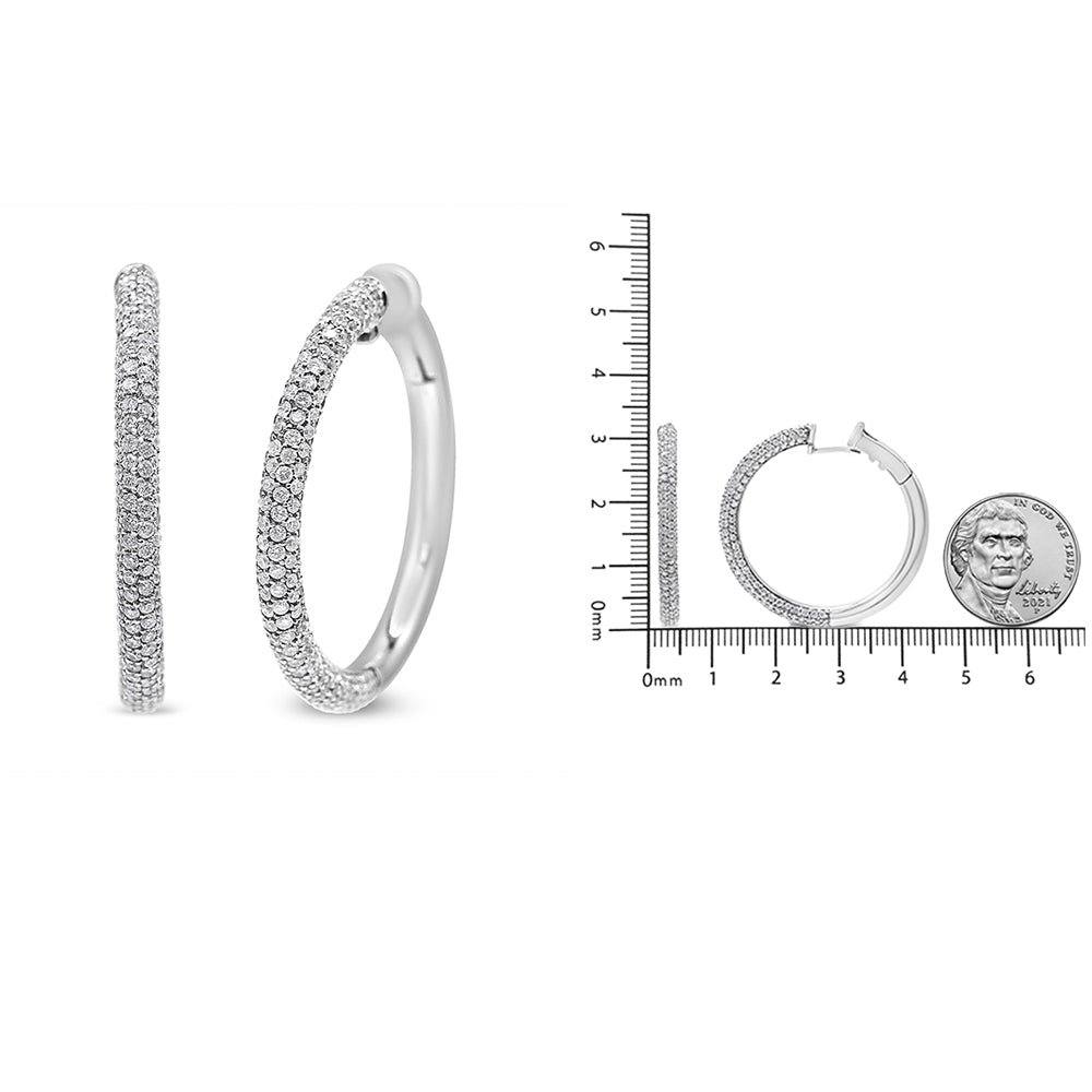18K White Gold 2 1/3 Cttw Pave Set Diamond Semi Eternity Leverback Hoop Earrings (F-G Color, VS1-VS2 Clarity)-4