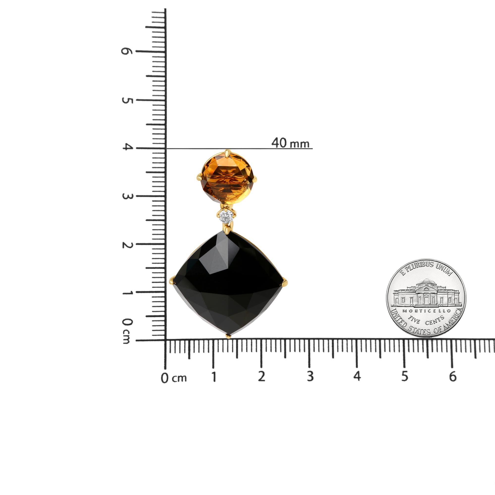18K Yellow Gold 1/5 Cttw Diamond with Round Yellow Citrine and Cushion Cut Black Onyx Gemstone Dangle Earring (G-H Color, SI1-SI2 Clarity)-4