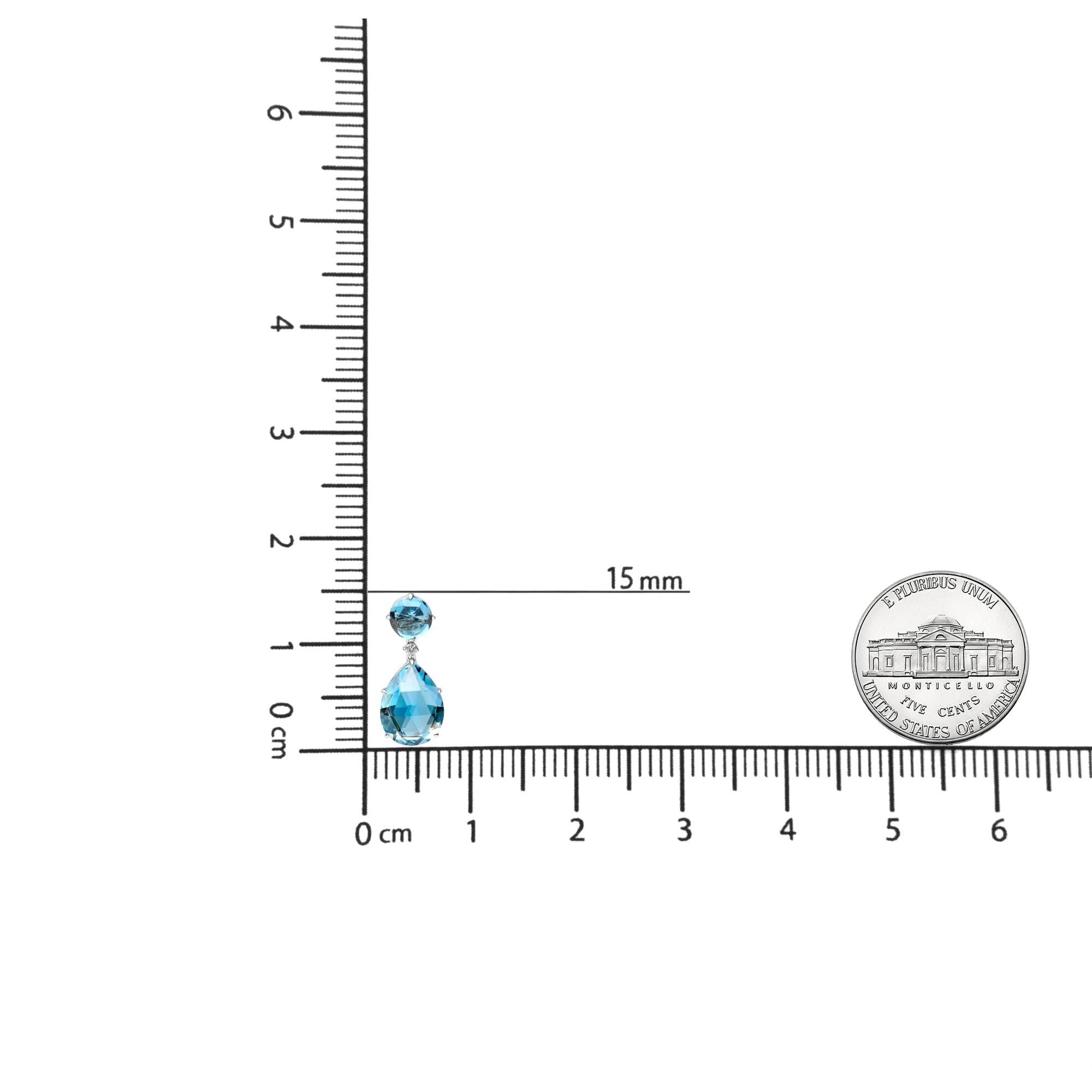 18K White Gold 1/5 Cttw Diamond with Round London Blue Topaz and 20 x 15mm Pear Cut Sky Blue Topaz Gemstone Dangle Earring (G-H Color, SI1-SI2 Clarity)-4