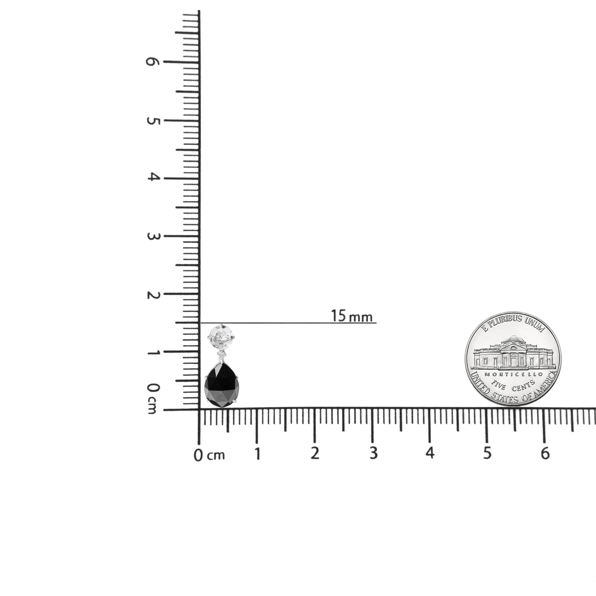 18K White Gold 1/5 Cttw Diamond with Round White Topaz and 20x15mm Pear Cut Black Onyx Gemstone Dangle Earring (G-H Color, SI1-SI2 Clarity)-4