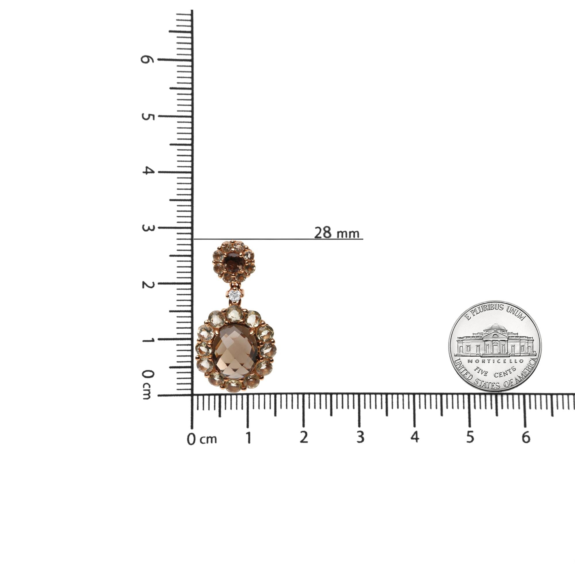 18K Rose Gold Diamond Accent and  Lemon and Oval Smoky Color Quartz Gemstone Dangle Drop Earring (G-H Color, SI1-SI2 Clarity)-4