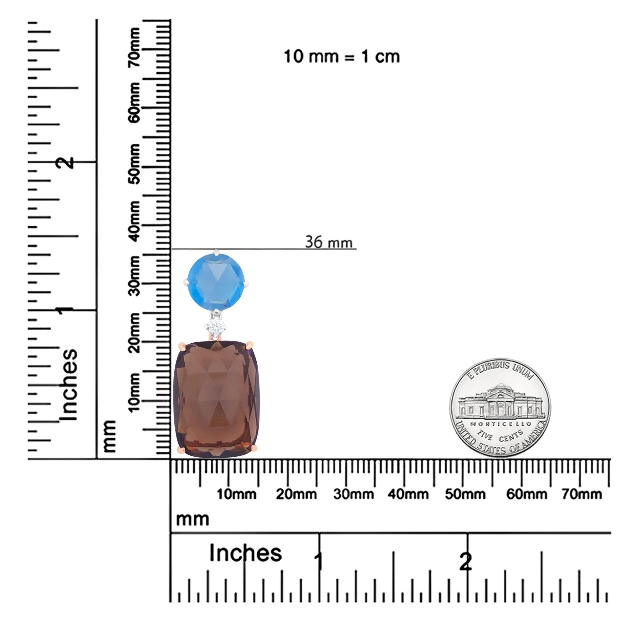 18K Rose and White Gold Diamond Accent and London Blue Topaz and Cushion Cut Smoky Quartz Gemstone Dangle Drop 18" Pendant Necklace (G-H Color, SI1-SI2 Clarity)-4