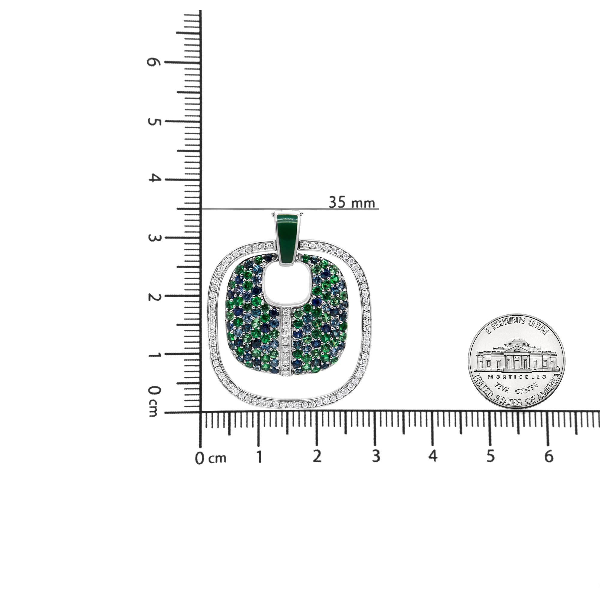 .925 Sterling Silver Green Enamel Pendant with 1/2 Cttw Diamond, Sapphire, and Tsavorite Openwork Statement 18" Pendant Necklace (F-G Color, VS1-VS2 Clarity)-4