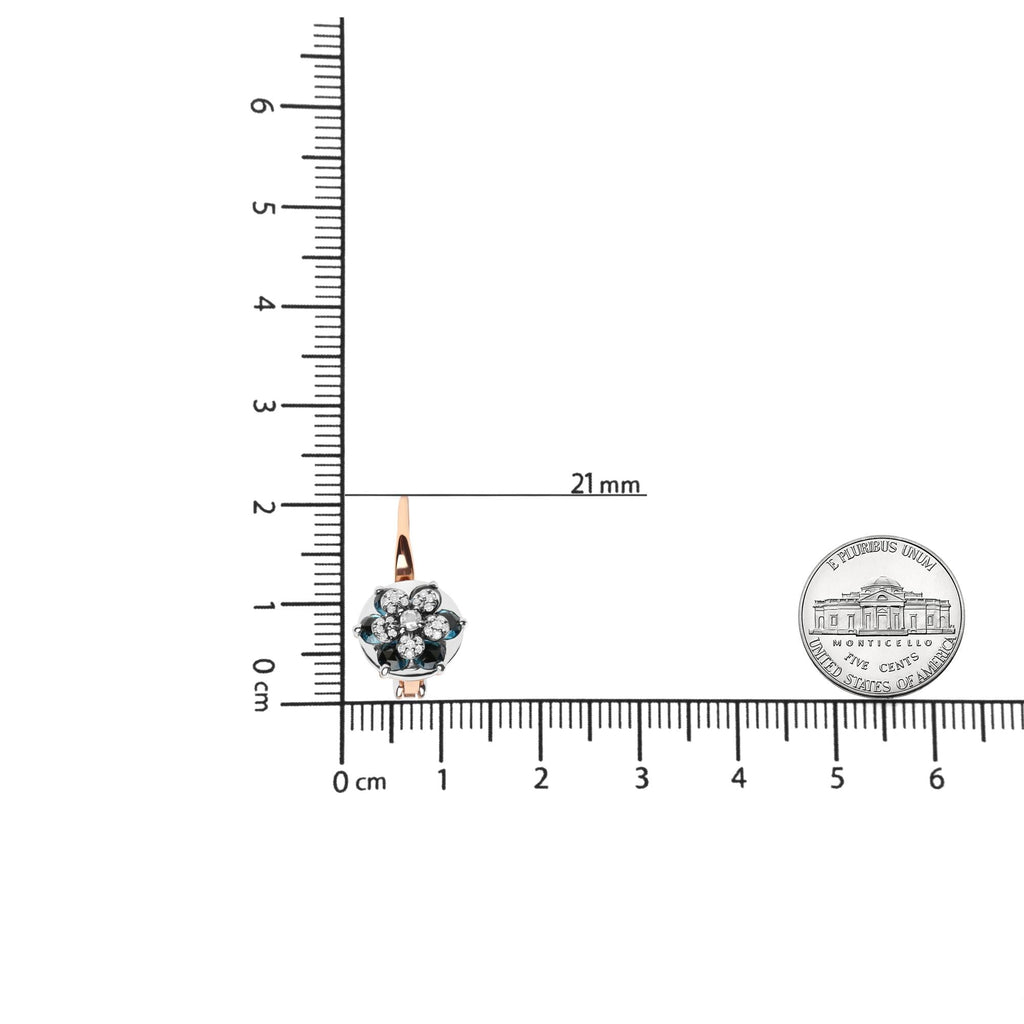 18K Rose and White Gold 1/3 Cttw Round Diamonds and Round London Blue Topaz Gemstone Cluster Floral Drop Hoop Earrings (G-H Color, SI1-SI2 Clarity)-4