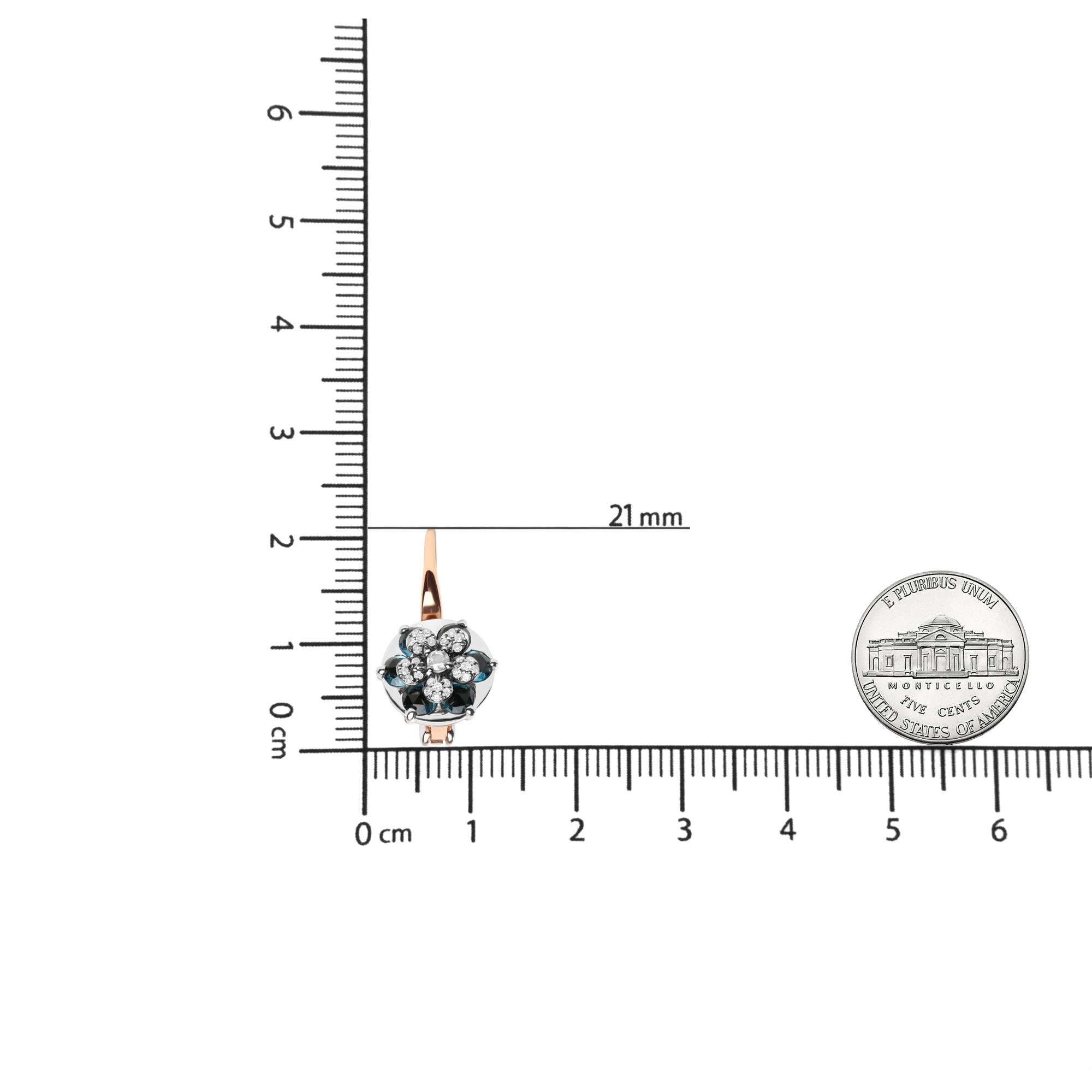 18K Rose and White Gold 1/3 Cttw Round Diamonds and Round London Blue Topaz Gemstone Cluster Floral Drop Hoop Earrings (G-H Color, SI1-SI2 Clarity)-4