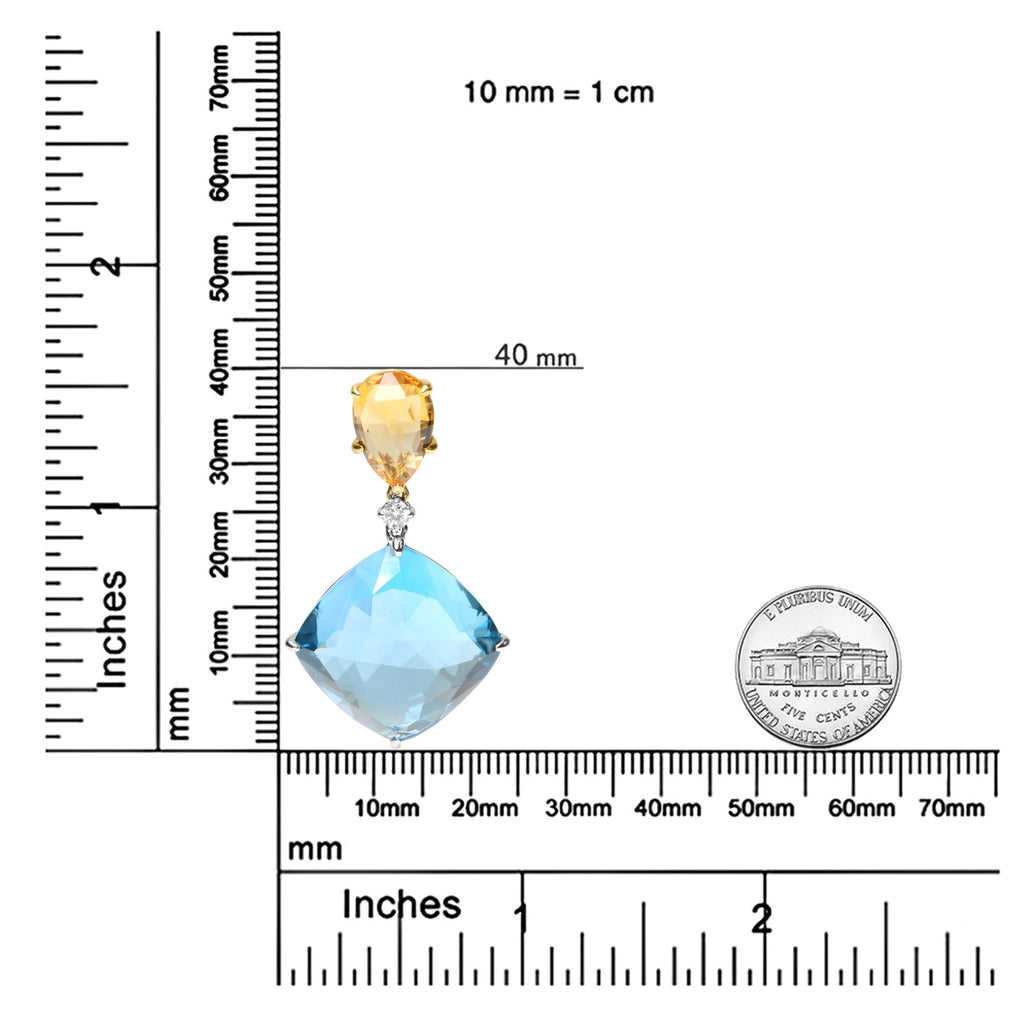 18K White and Yellow Gold Diamond Accent and Yellow Citrine and Sky Blue Topaz Gemstone Dangle Drop 18" Pendant Necklace (G-H Color, SI1-SI2 Clarity)-4