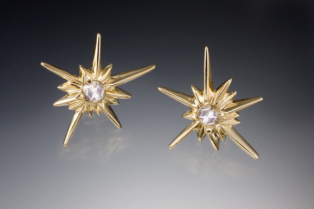 Star Earrings-Solid Stars-18K with diamonds