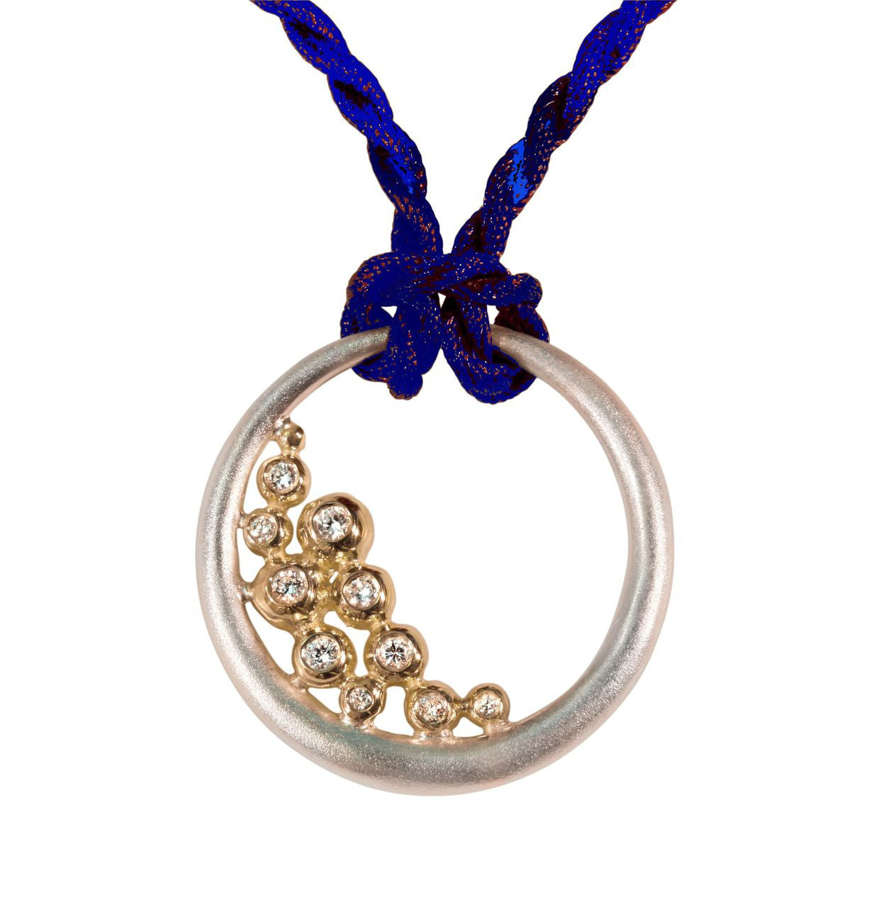Abundance Circle Pendant: Sterling circle with 18K gold of diamonds.