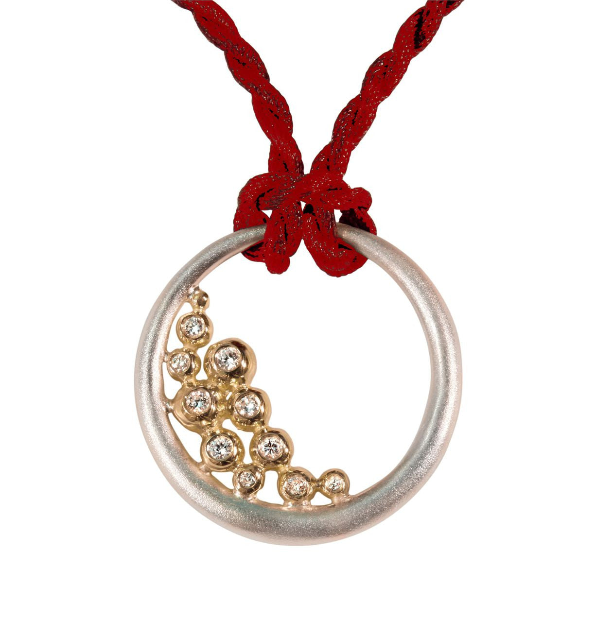 Abundance Circle Pendant: Sterling circle with 18K gold of diamonds.