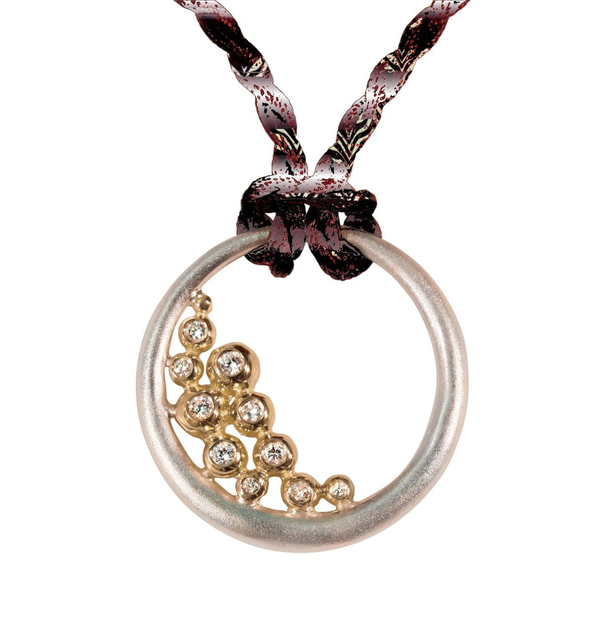 Abundance Circle Pendant: Sterling circle with 18K gold of diamonds.