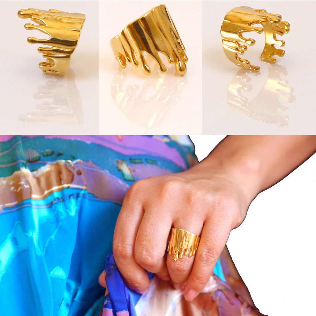 Antonio Wehrli Gravity Paint Drip Ring: Art into Jewelry-18K Gold