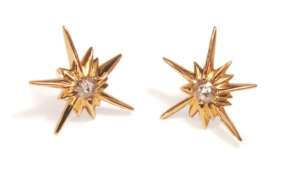 Star Earrings-Solid Stars-14K with black diamonds or semi-precious