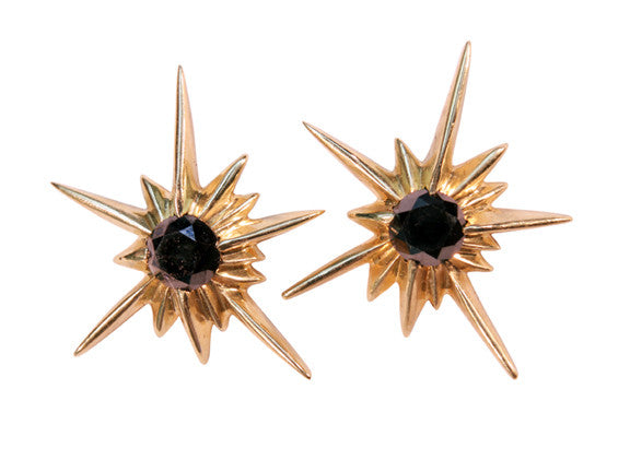 Star Earrings-Solid Stars-18K with black diamonds