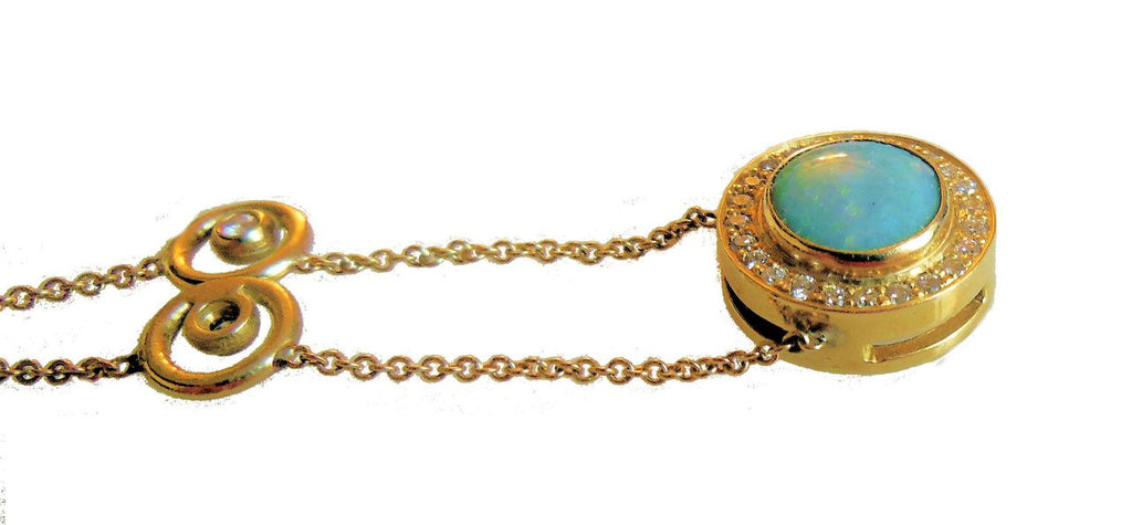 Australian Opal on Karma Chain, 18K Gold & Diamonds: Wear a Rainbow