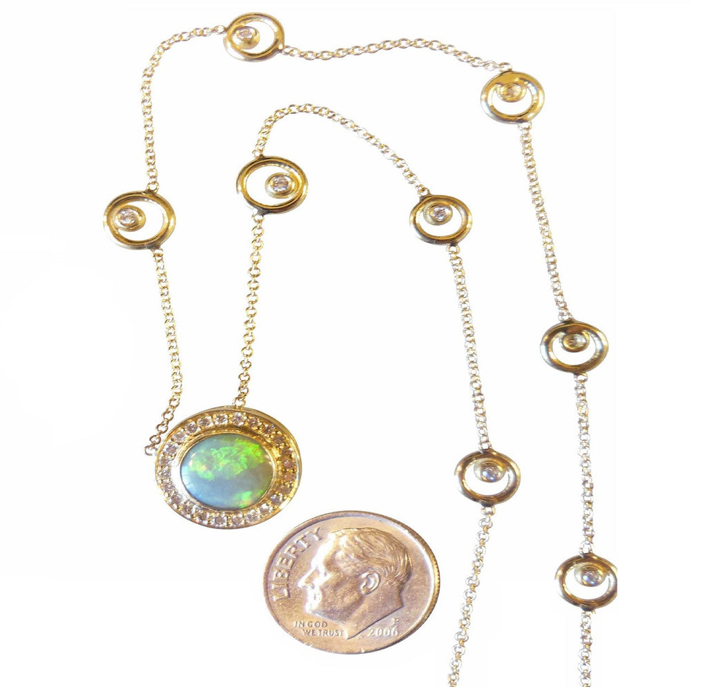 Australian Opal on Karma Chain, 18K Gold & Diamonds: Wear a Rainbow