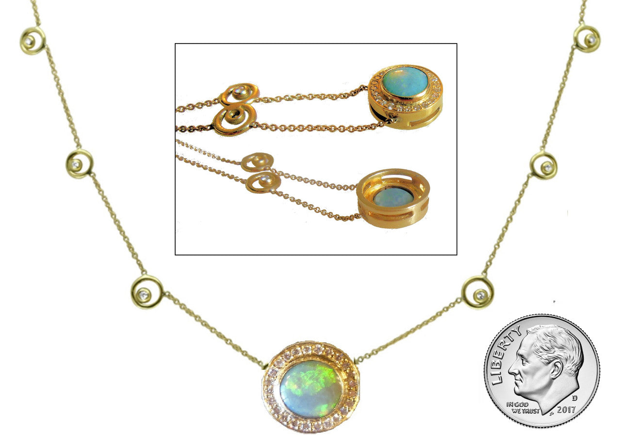 Australian Opal on Karma Chain, 18K Gold & Diamonds: Wear a Rainbow
